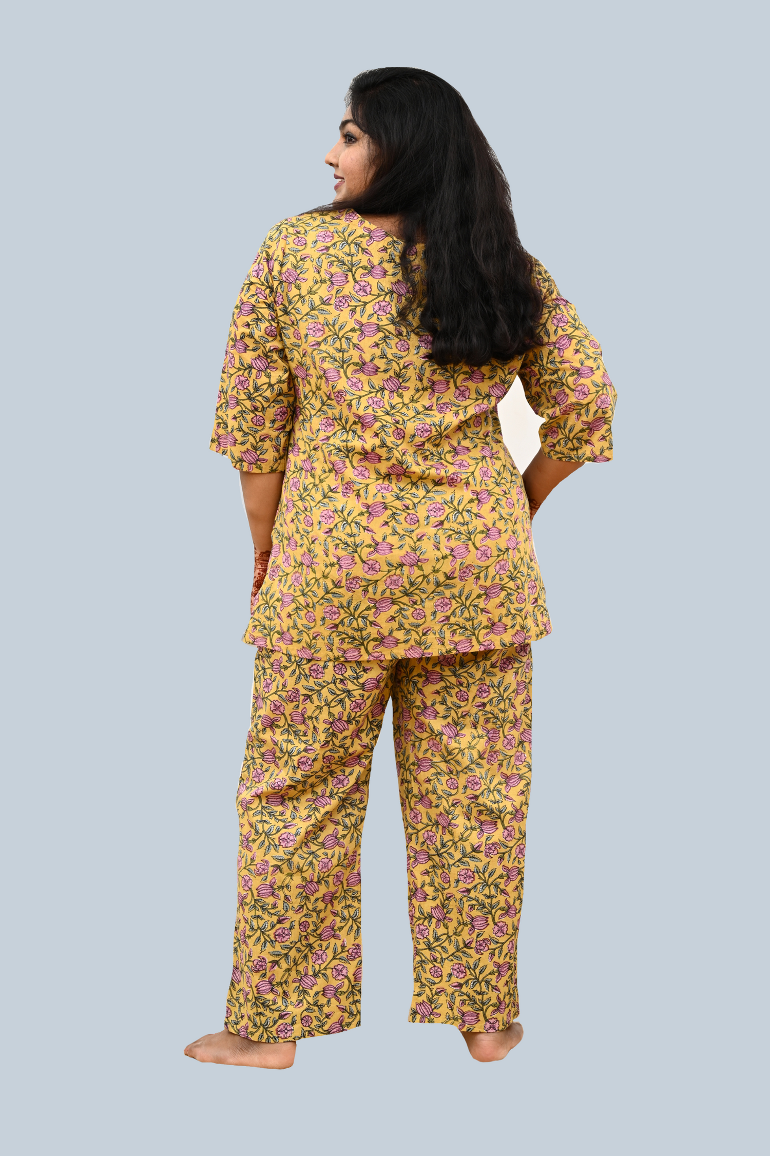 Mustard Plus Size Cotton Printed Pyjama Set