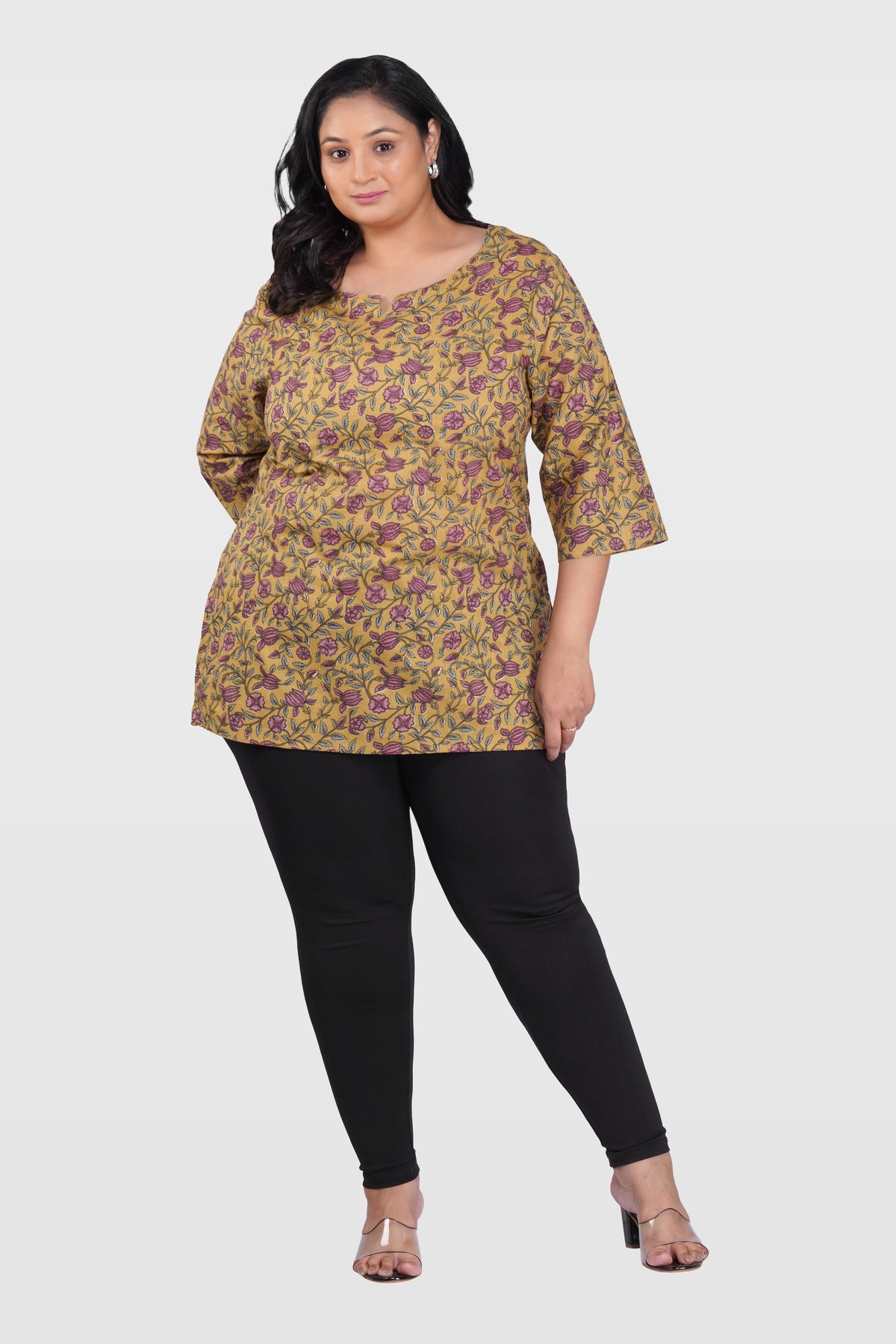 Mustard Plus Size Cotton Printed Kurti