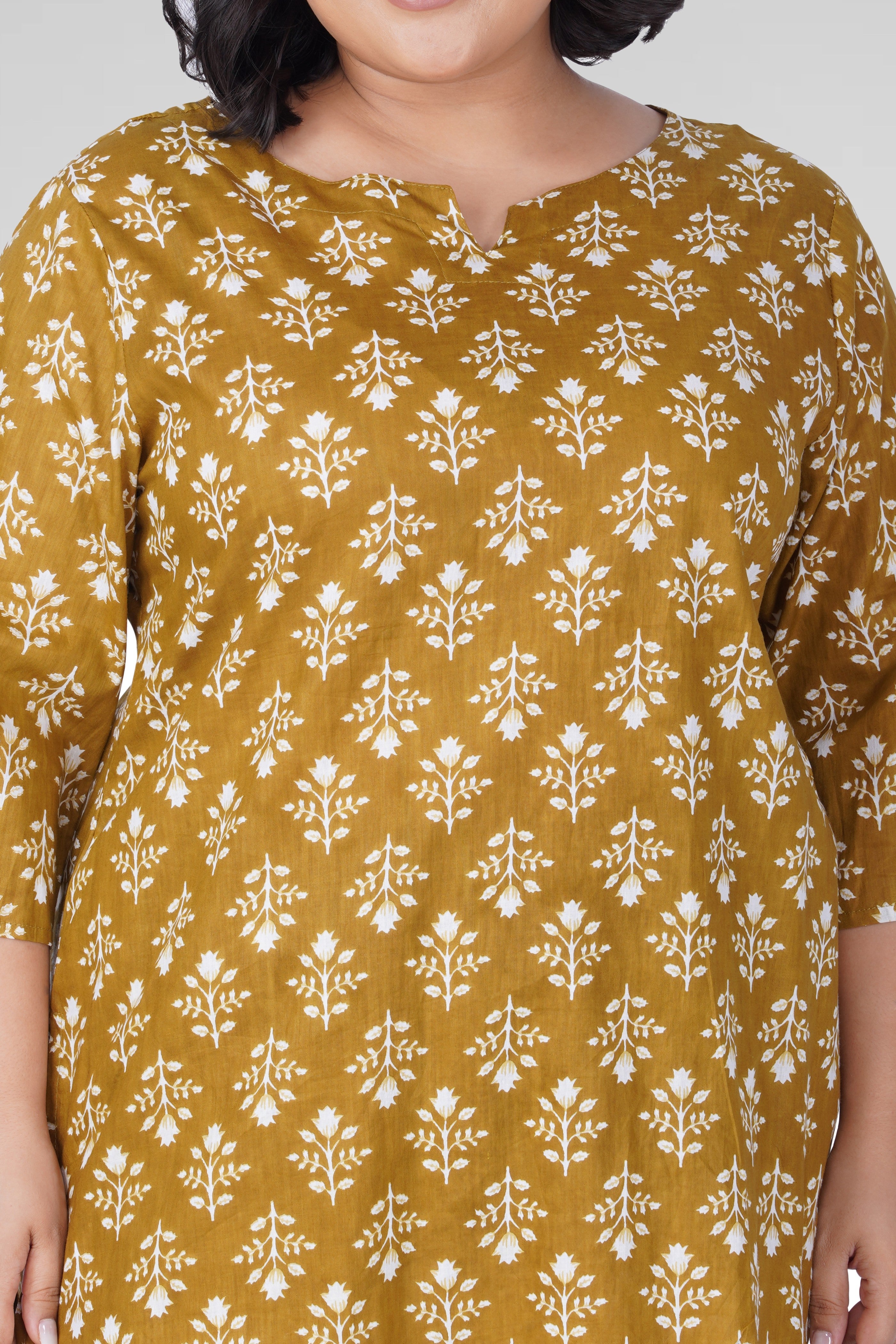 Mustard Plus Size Cotton Printed Pyjama Set