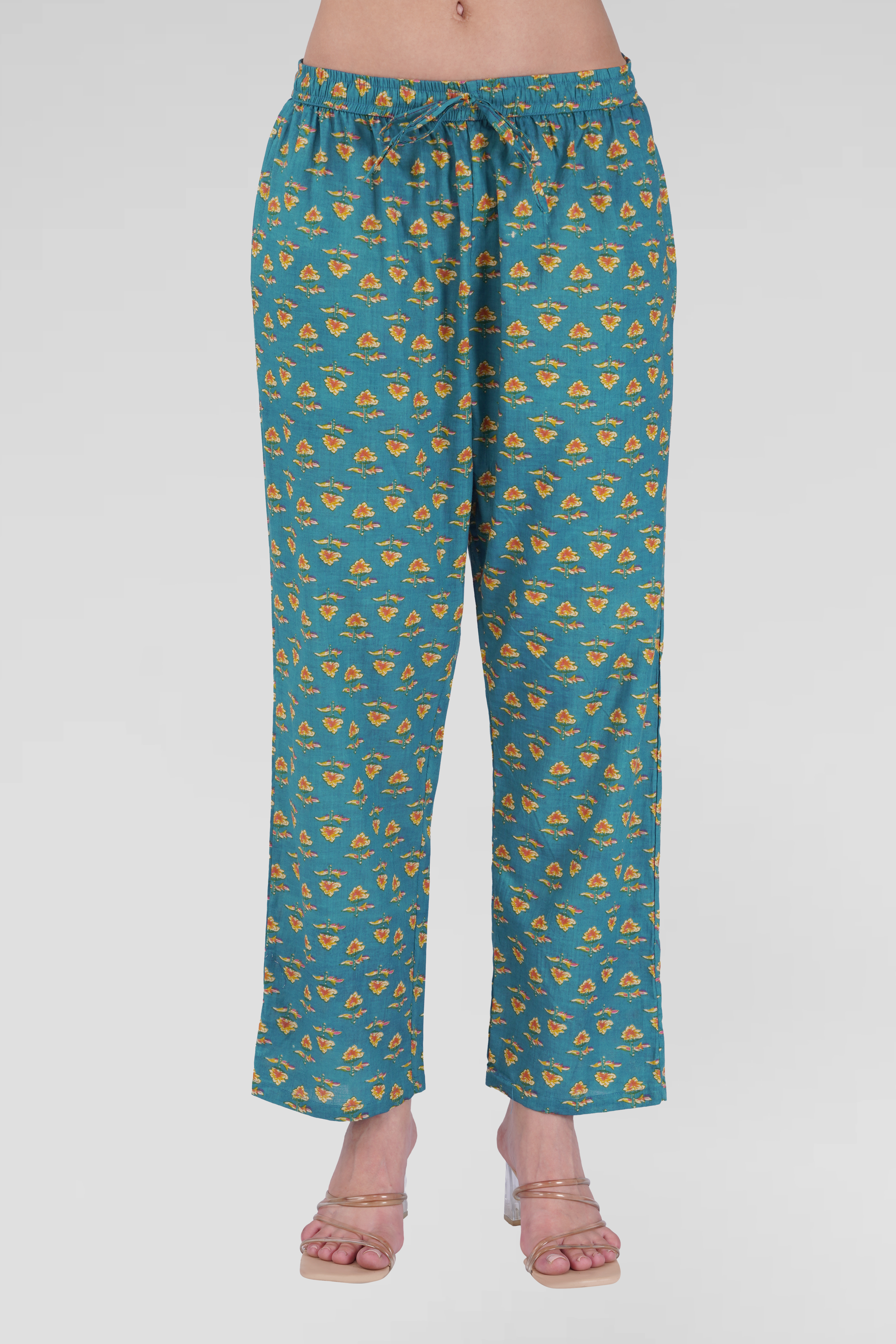 Muted Blue Cotton Printed Pyjama Set