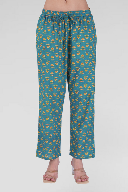 Muted Blue Cotton Printed Pyjama Set