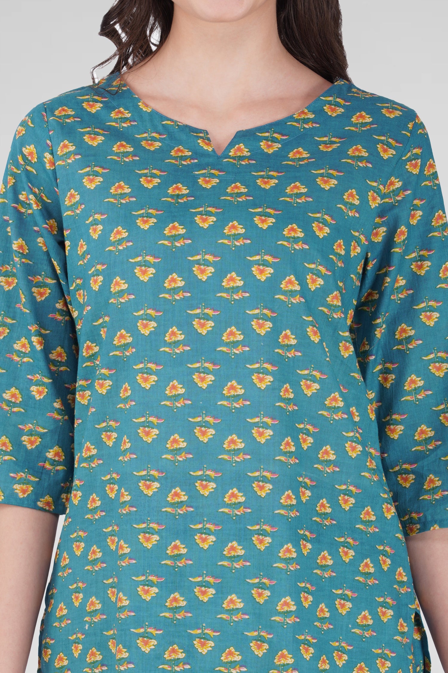 Muted Blue Cotton Printed Pyjama Set