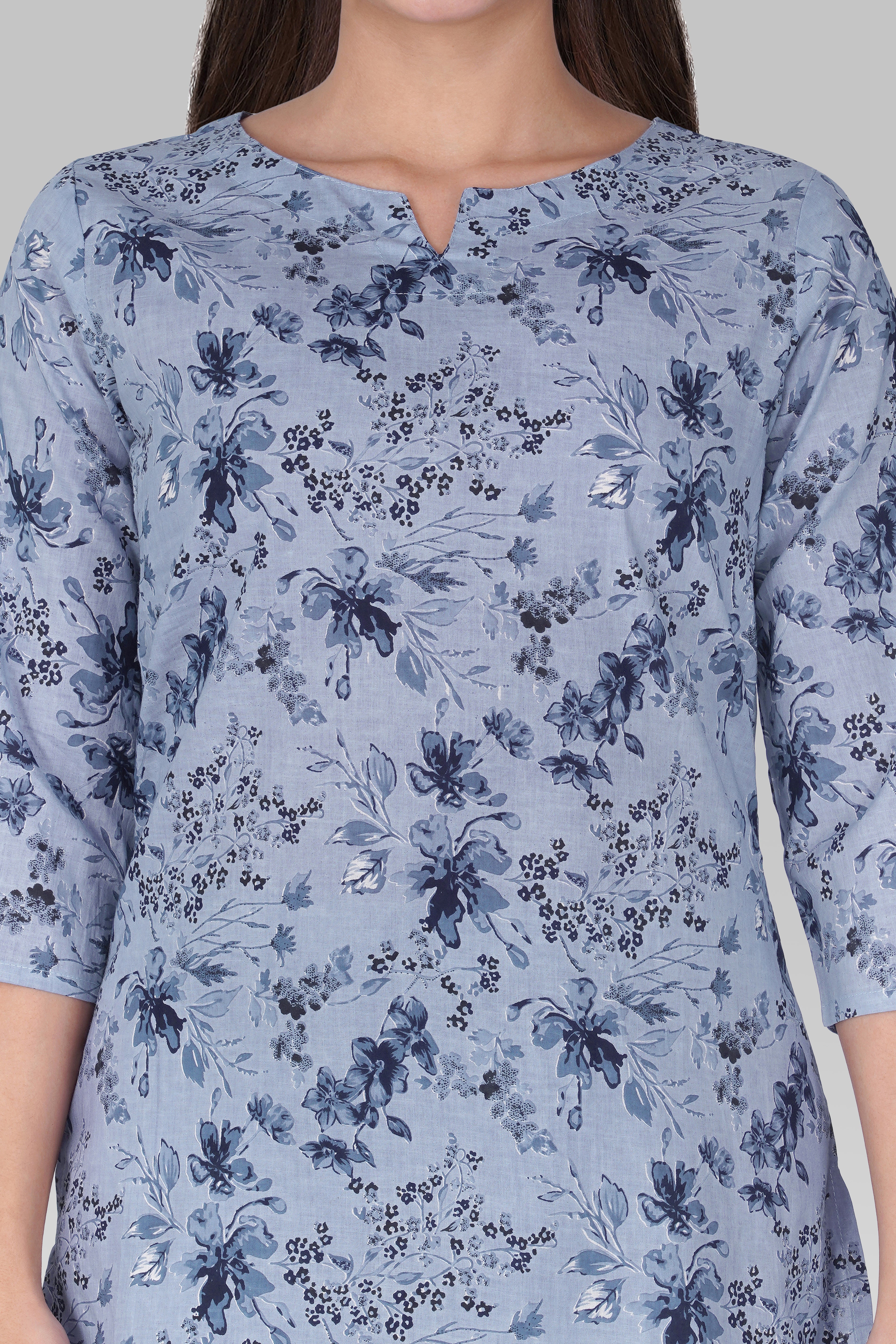 Muted Navy Cotton Printed Pyjama Set