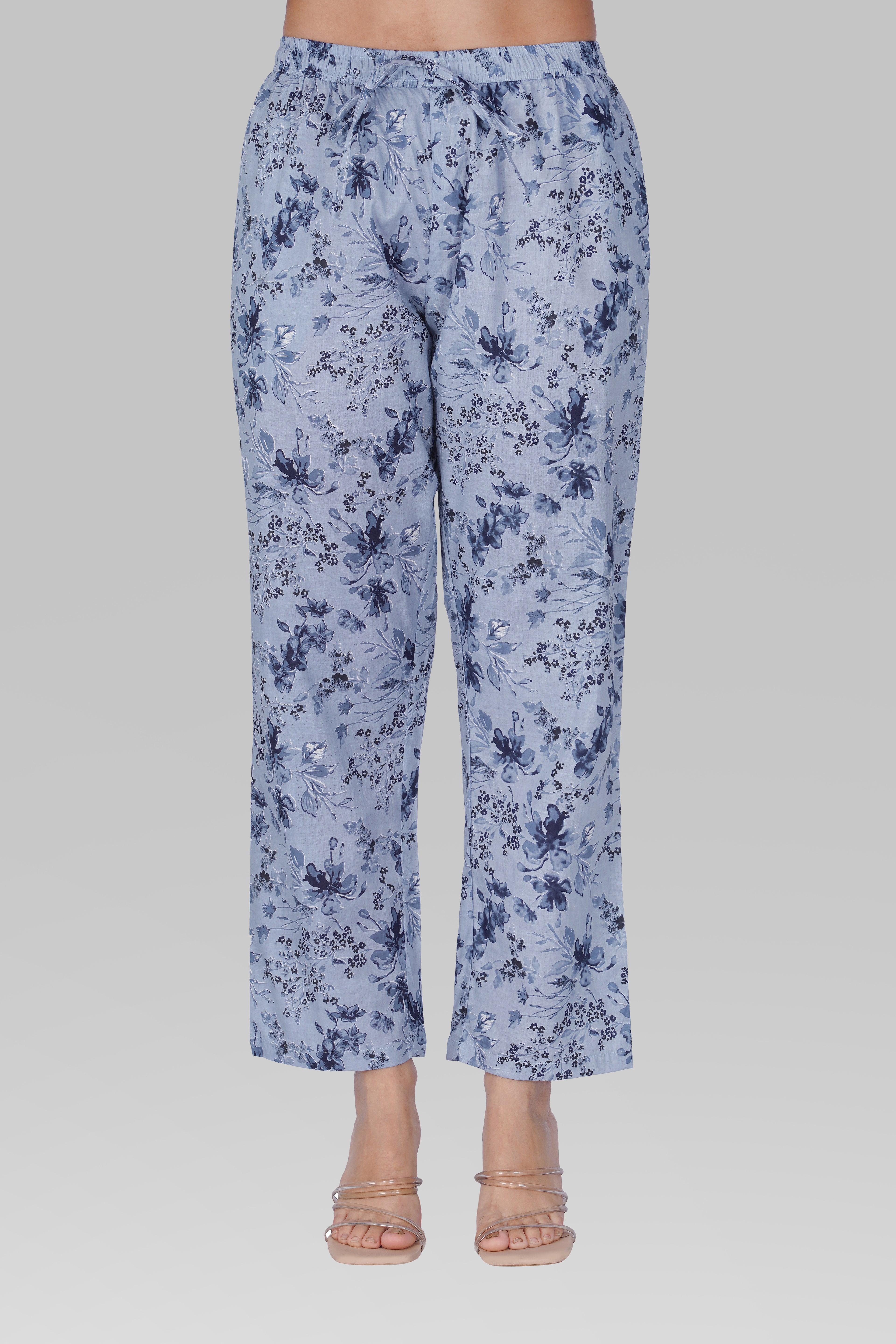 Muted Navy Cotton Printed Pyjama Set