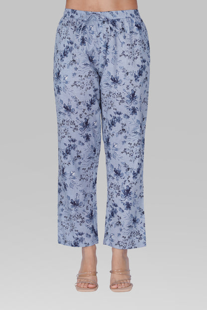 Muted Navy Cotton Printed Pyjama Set