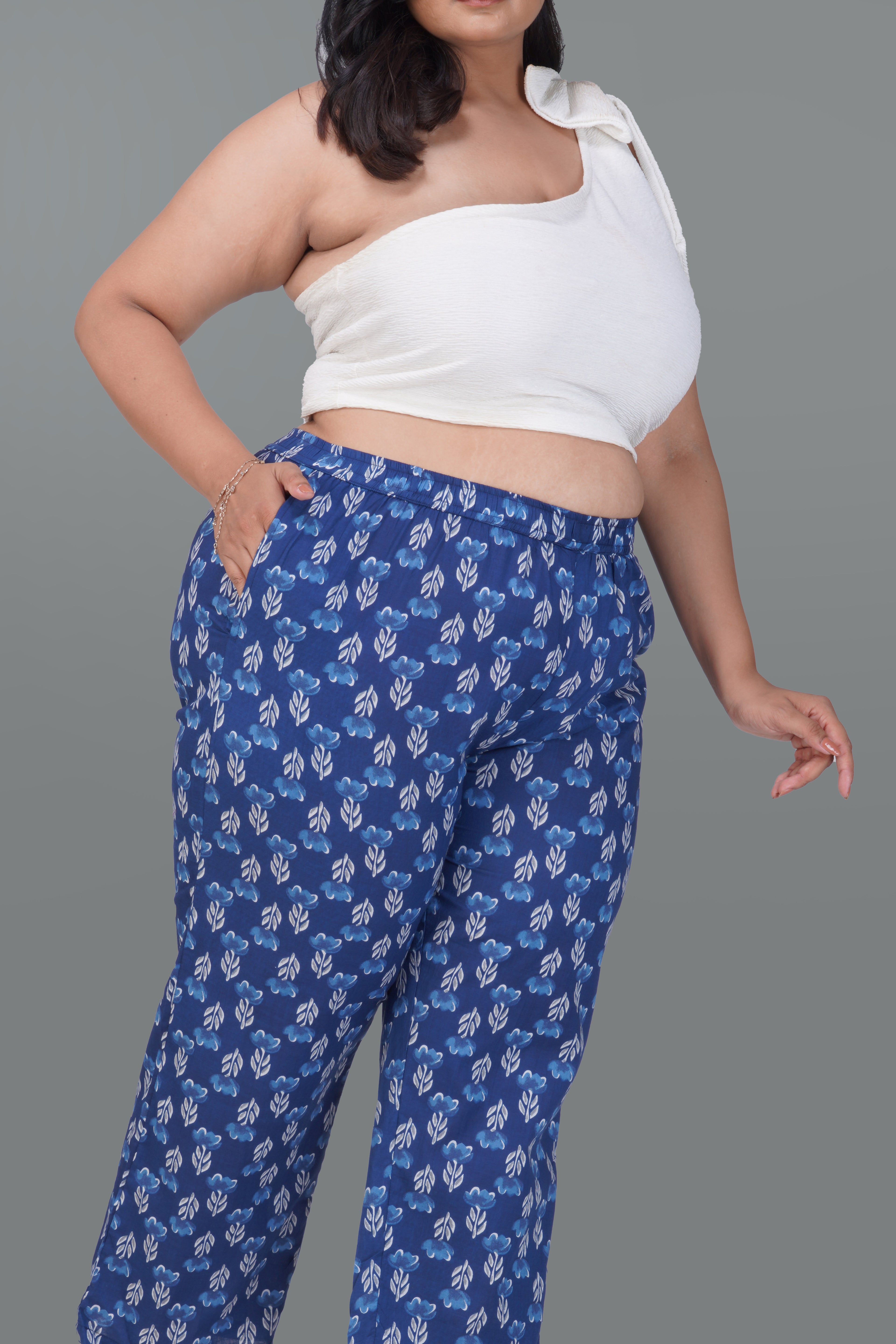 Dark Midnight Blue Plus Size Cotton Printed Bottom