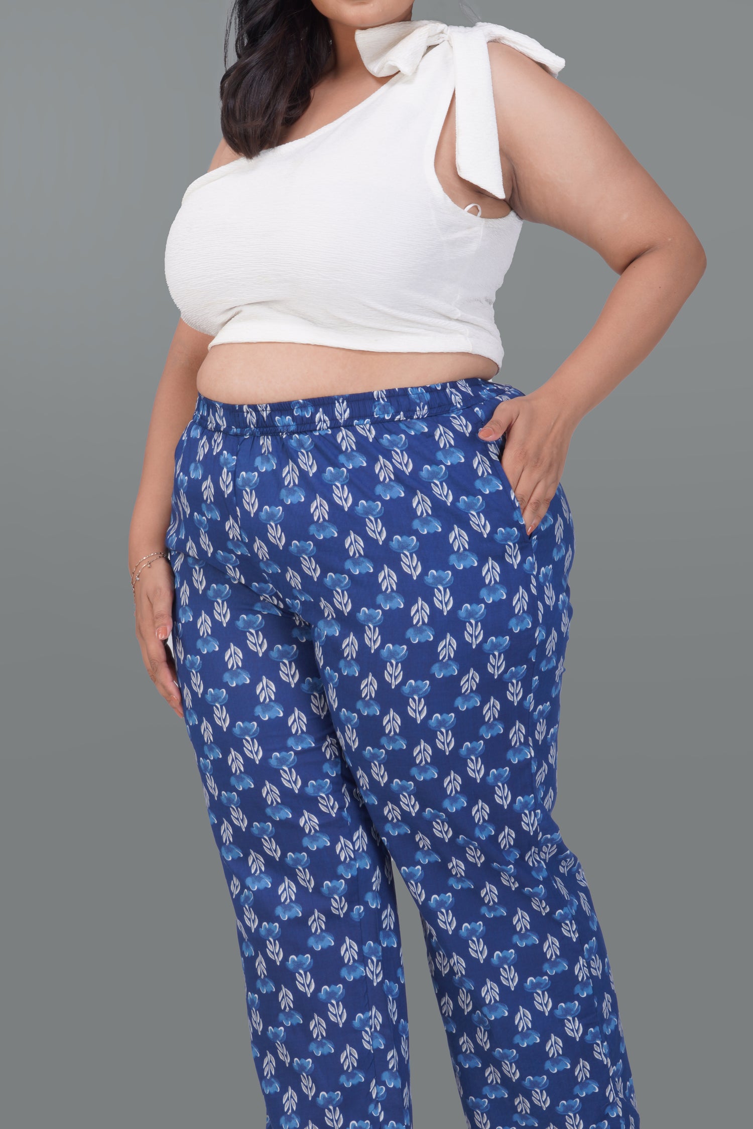 Dark Midnight Blue Plus Size Cotton Printed Bottom