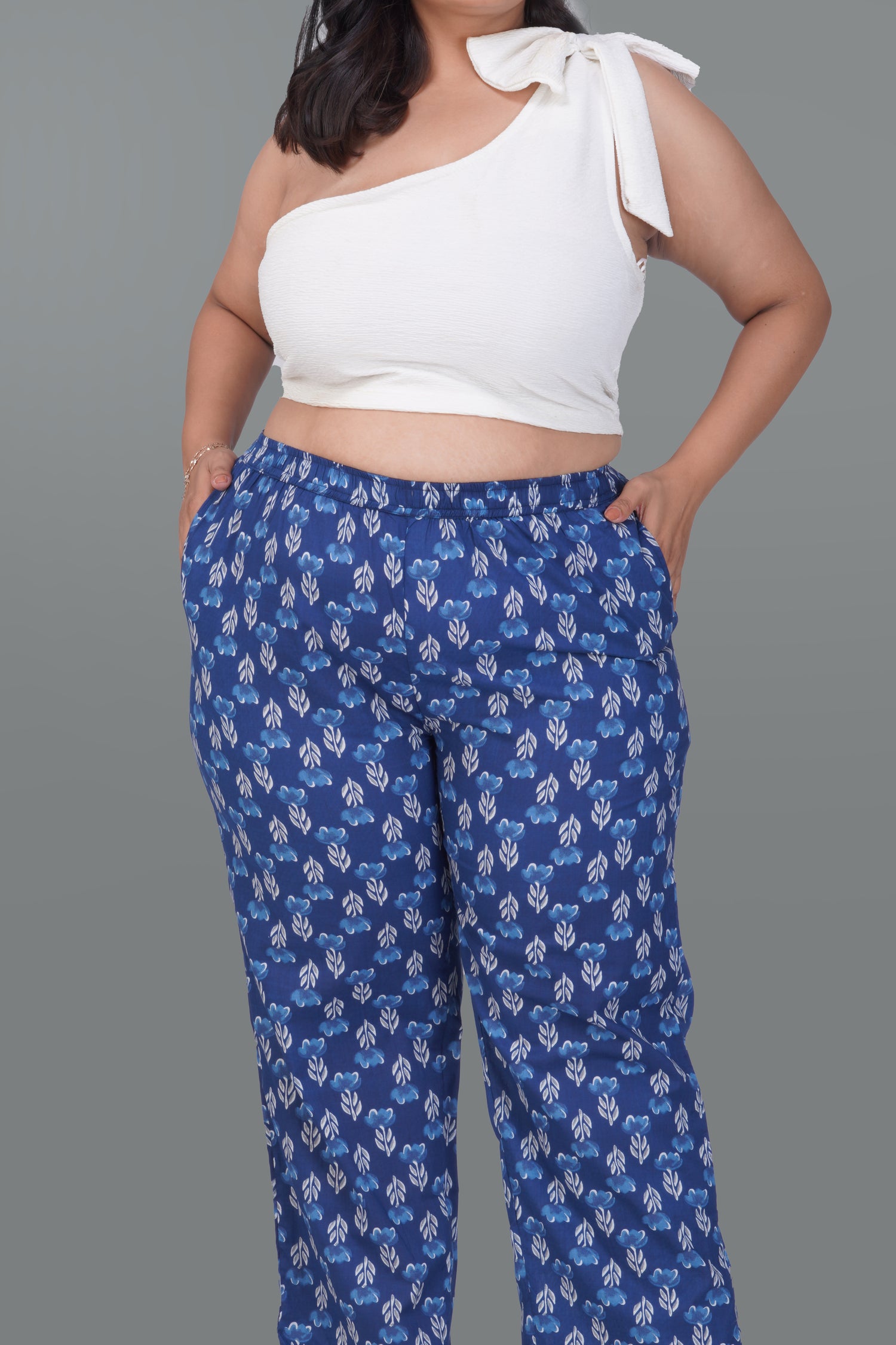Dark Midnight Blue Plus Size Cotton Printed Bottom