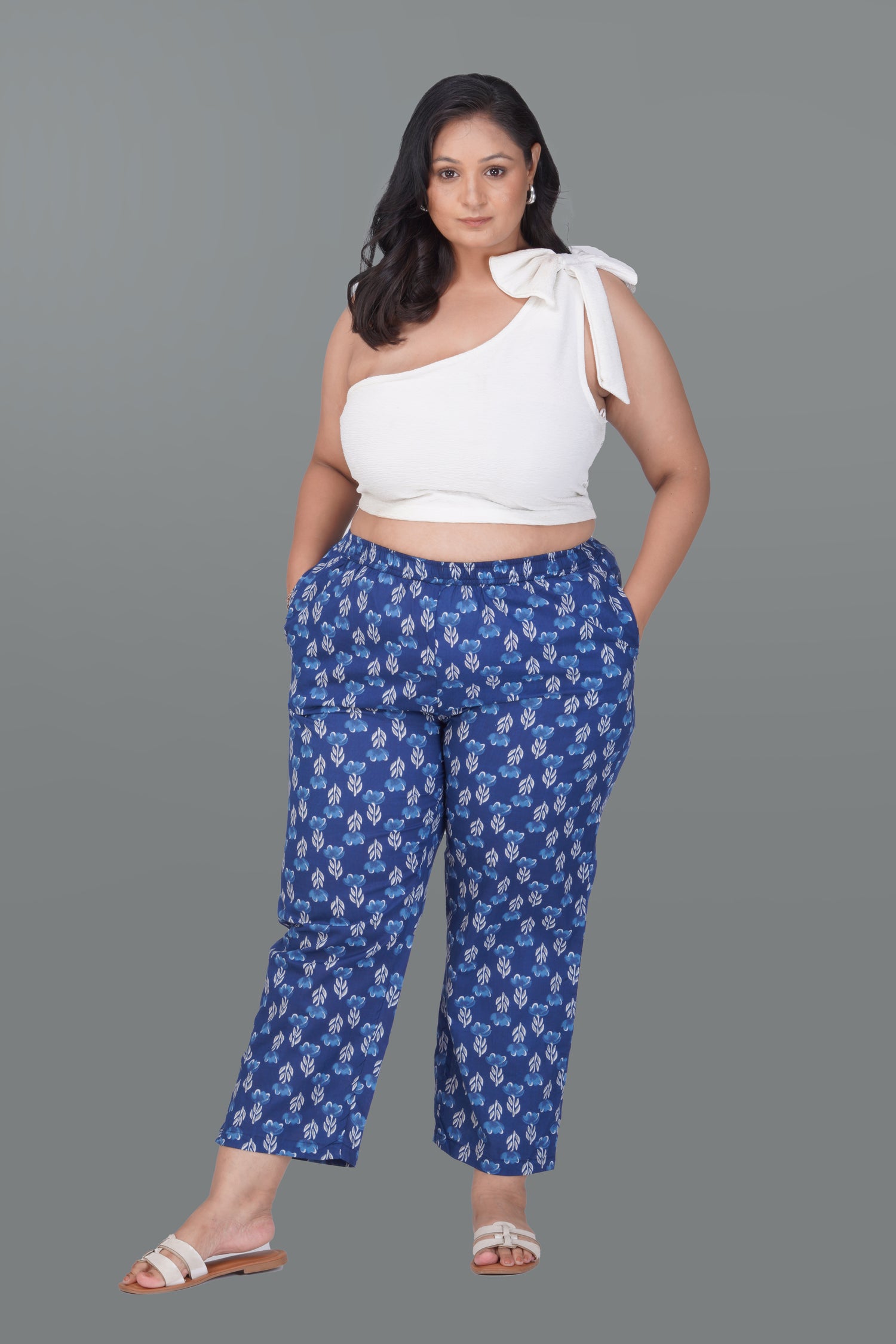 Dark Midnight Blue Plus Size Cotton Printed Bottom