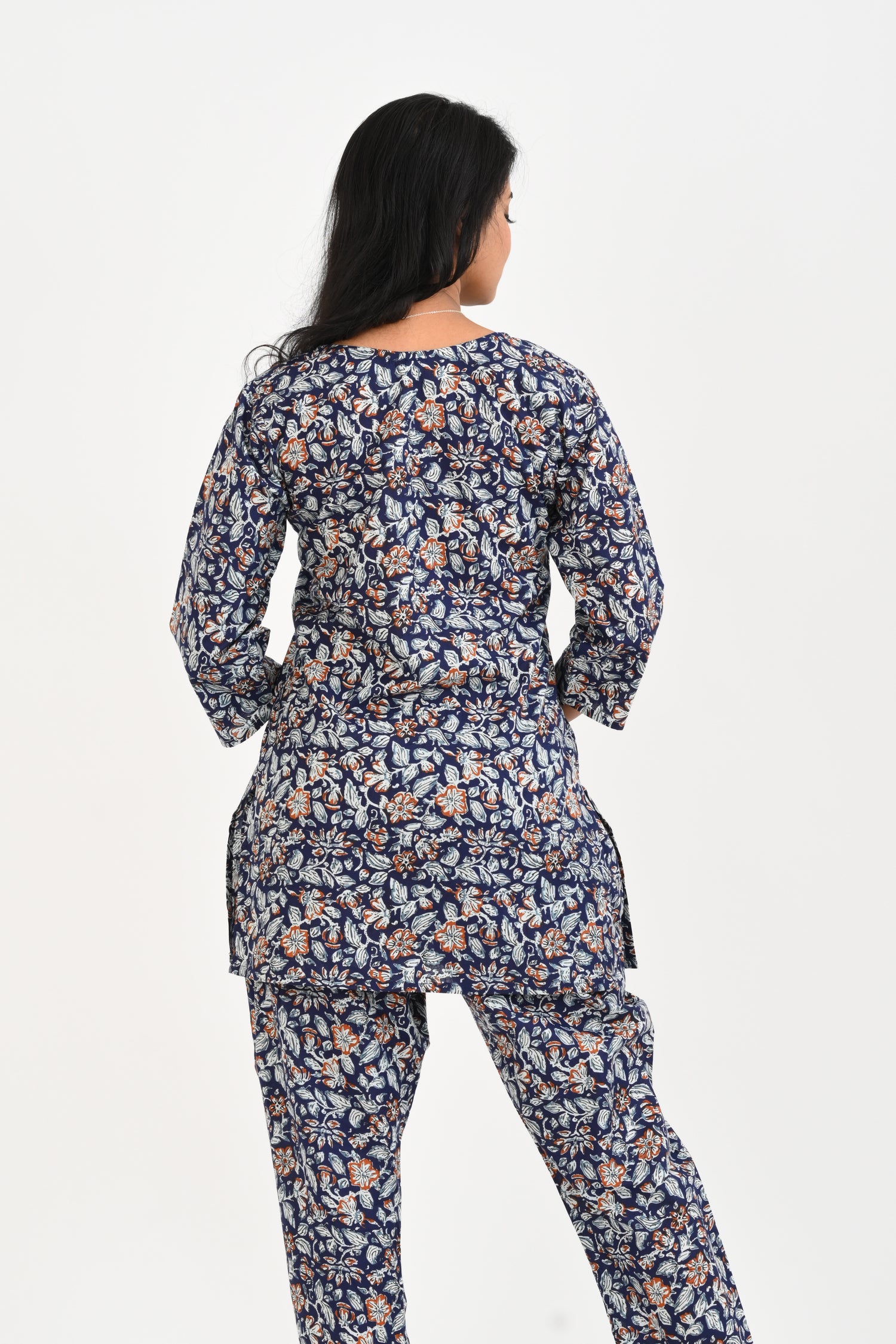 Dark Blue Cotton Printed Pyjama Set