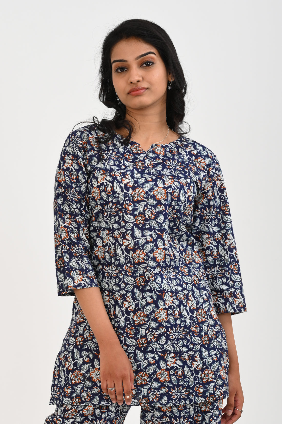 Dark Blue Cotton Printed Pyjama Set
