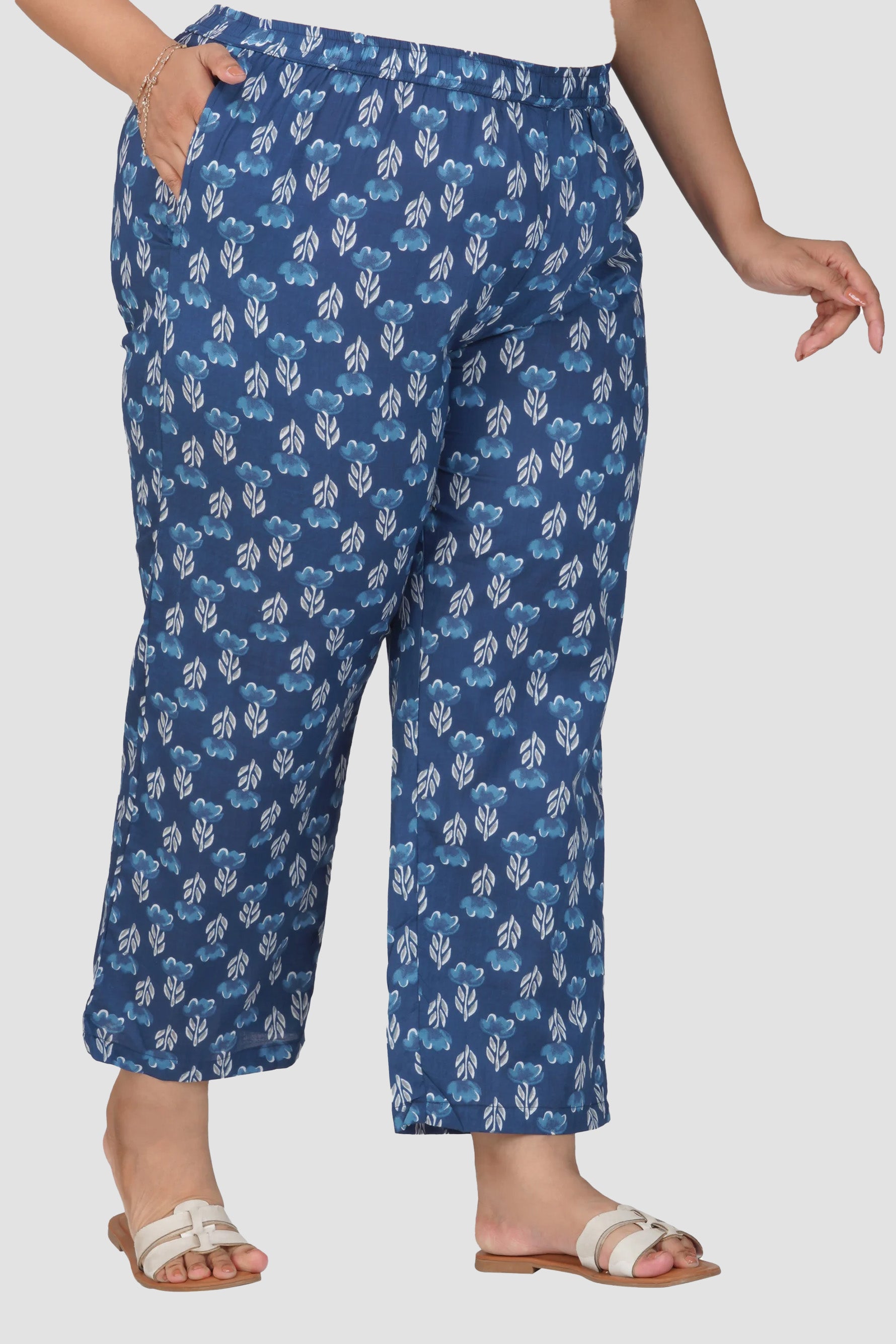 Dark Midnight Blue Plus Size Cotton Printed Bottom