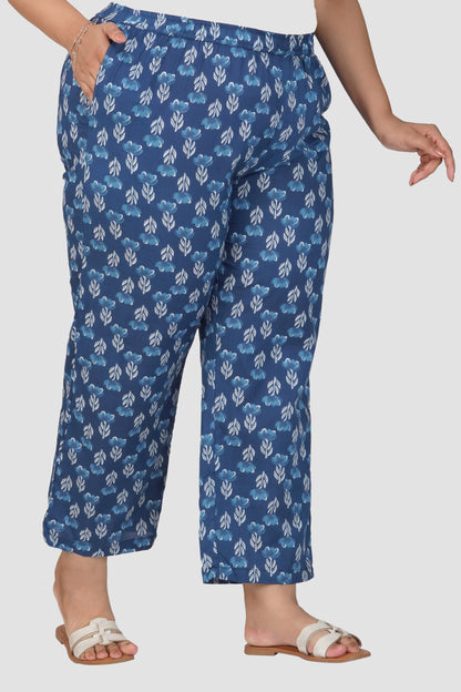 Dark Midnight Blue Plus Size Cotton Printed Bottom