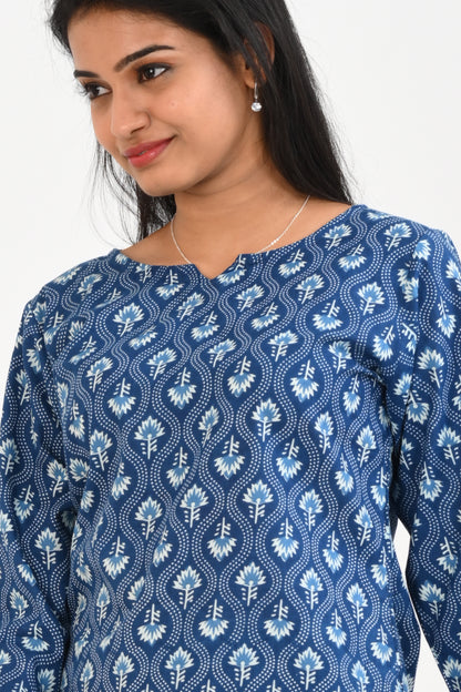 Navy Blue Cotton Printed Pyjama Set