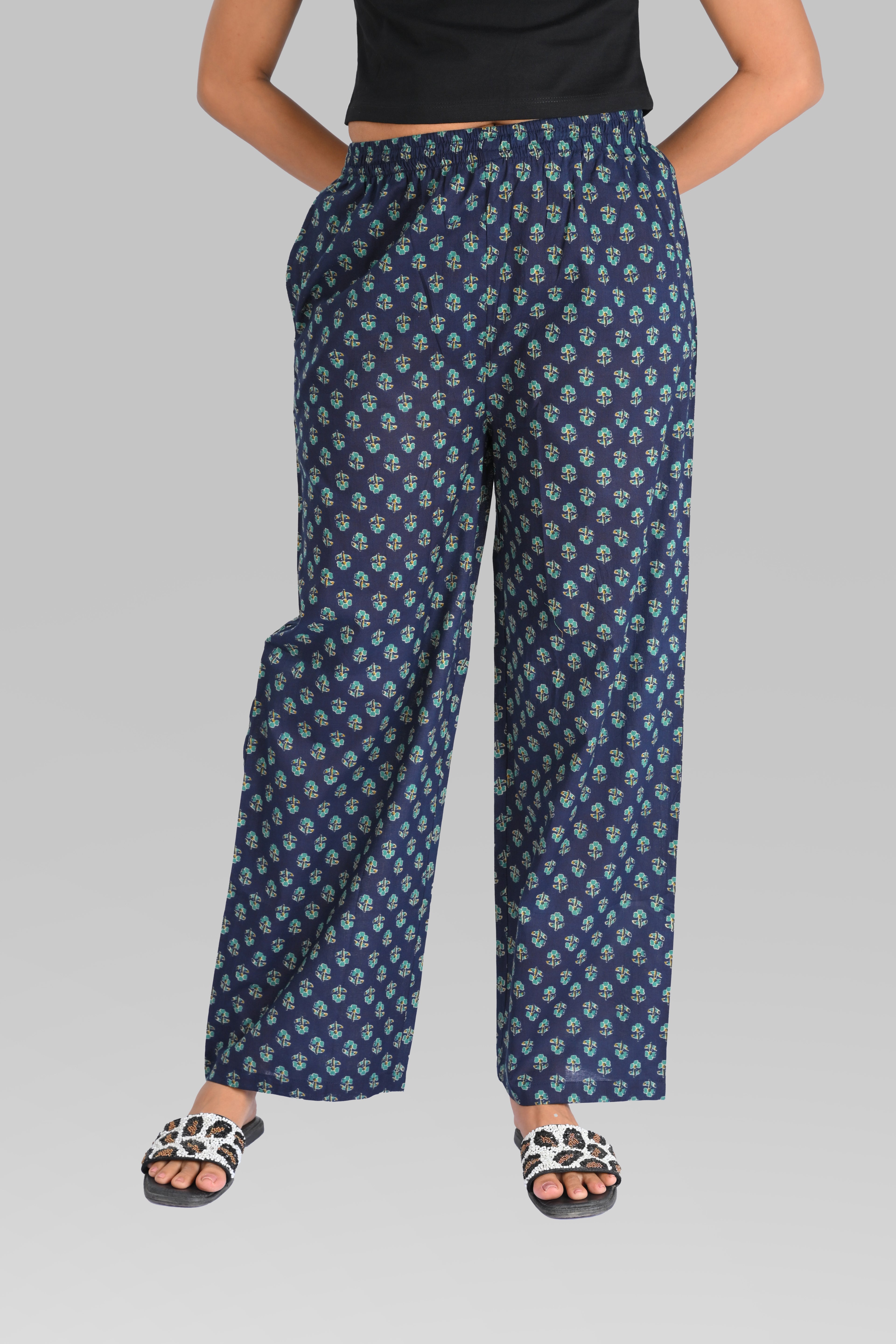 Navy Blue Cotton Printed Kurta Set