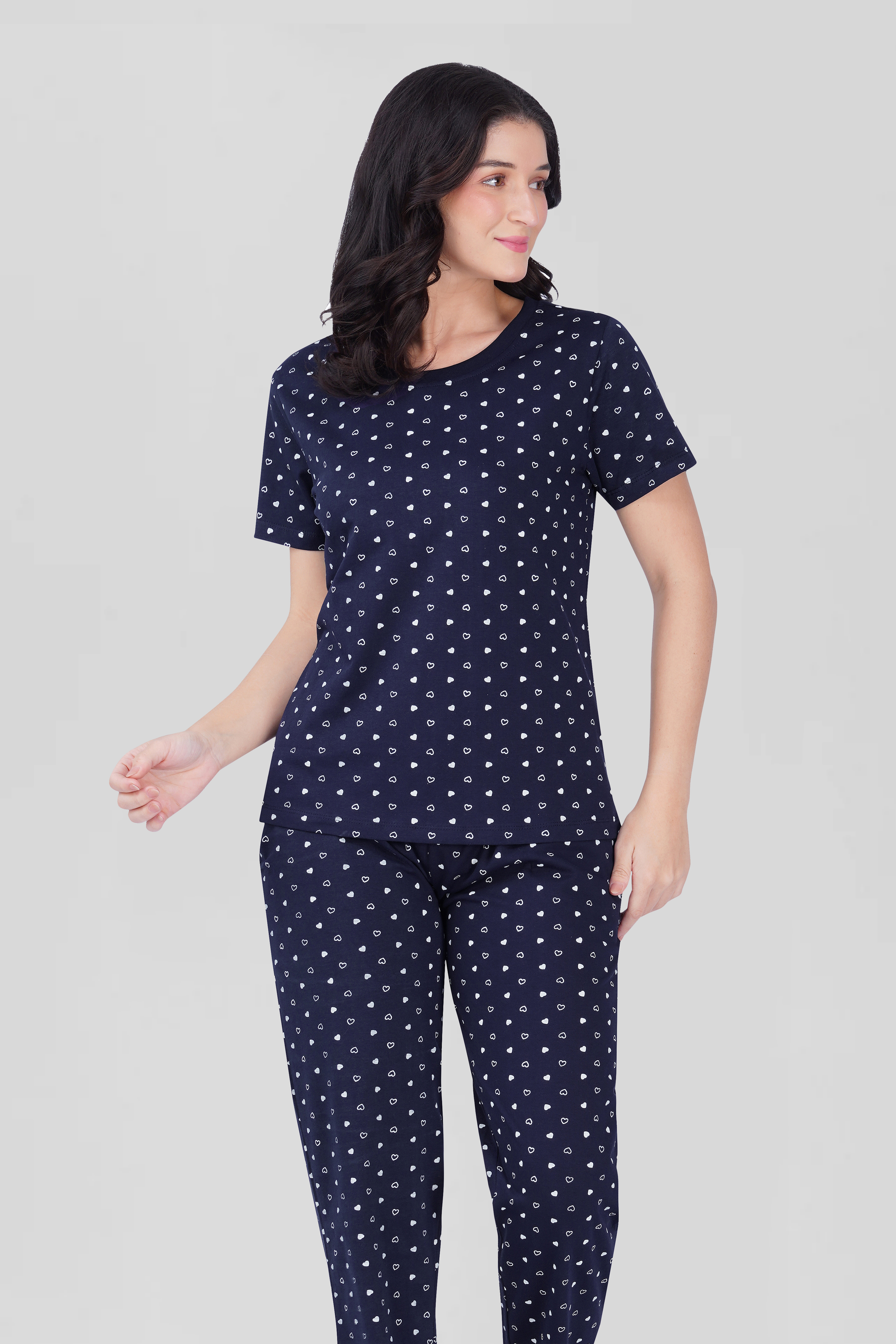Navy Cotton Printed Pyjama Set