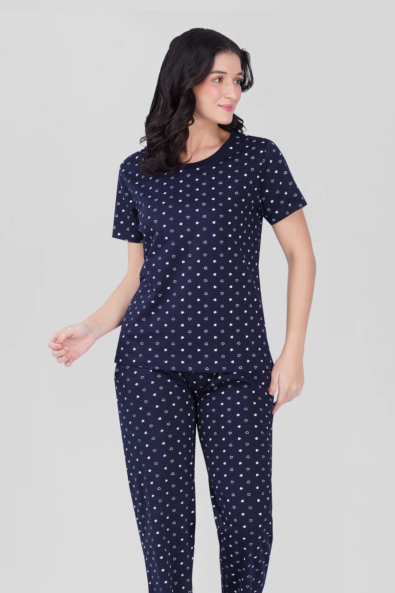 Navy Cotton Printed Pyjama Set