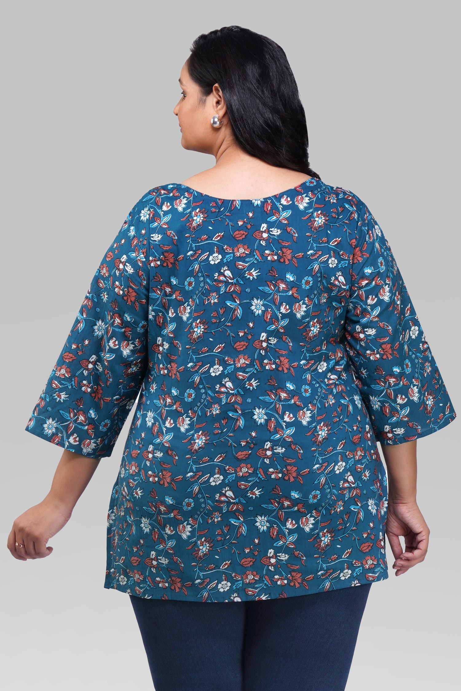 Navy Plus Size Cotton Printed Kurti