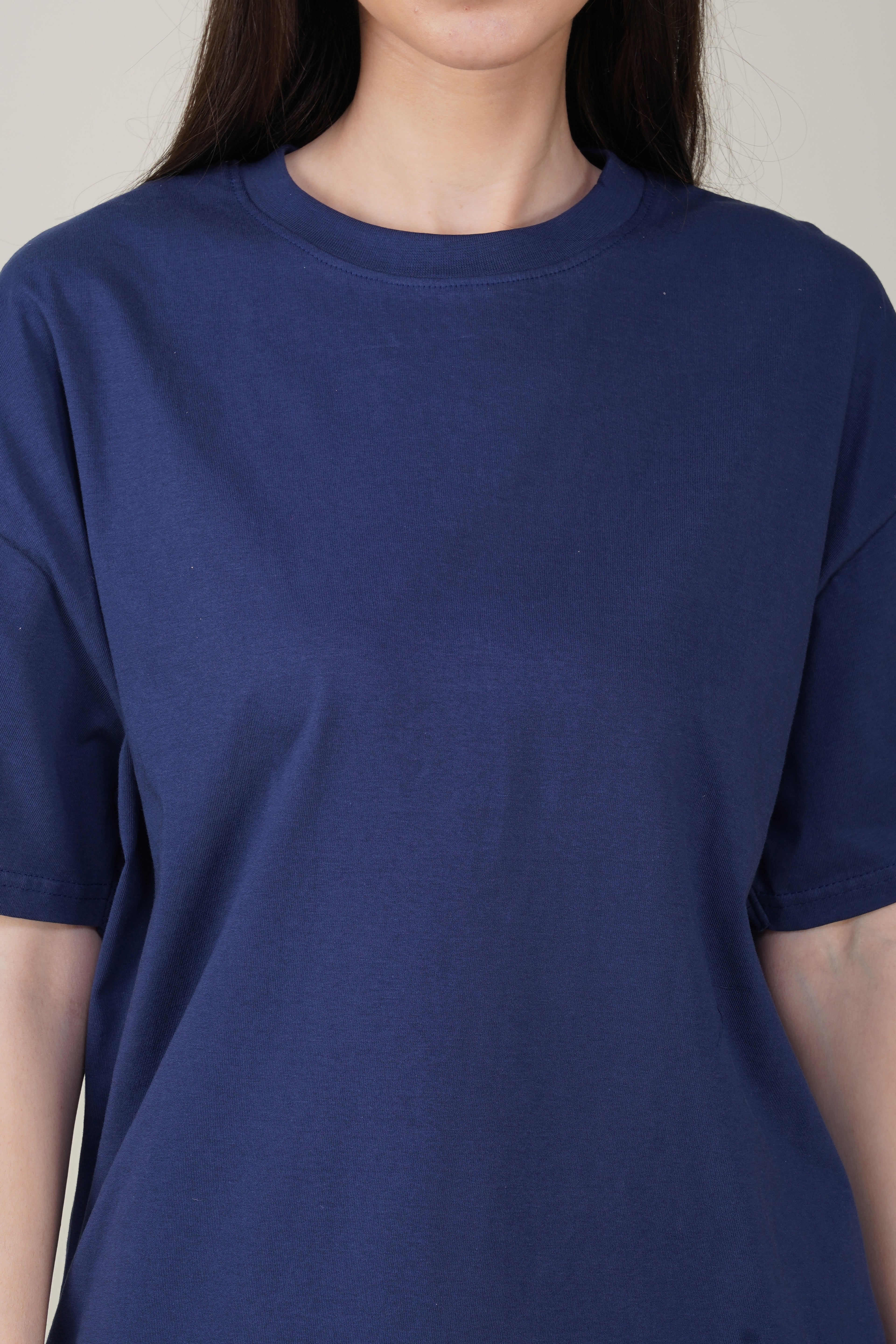 Navy Blue Cotton Oversized Crew Neck T-Shirt