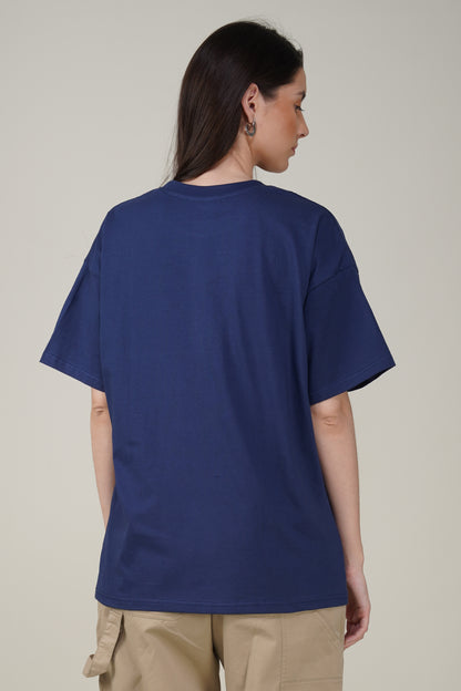 Navy Blue Cotton Oversized Crew Neck T-Shirt