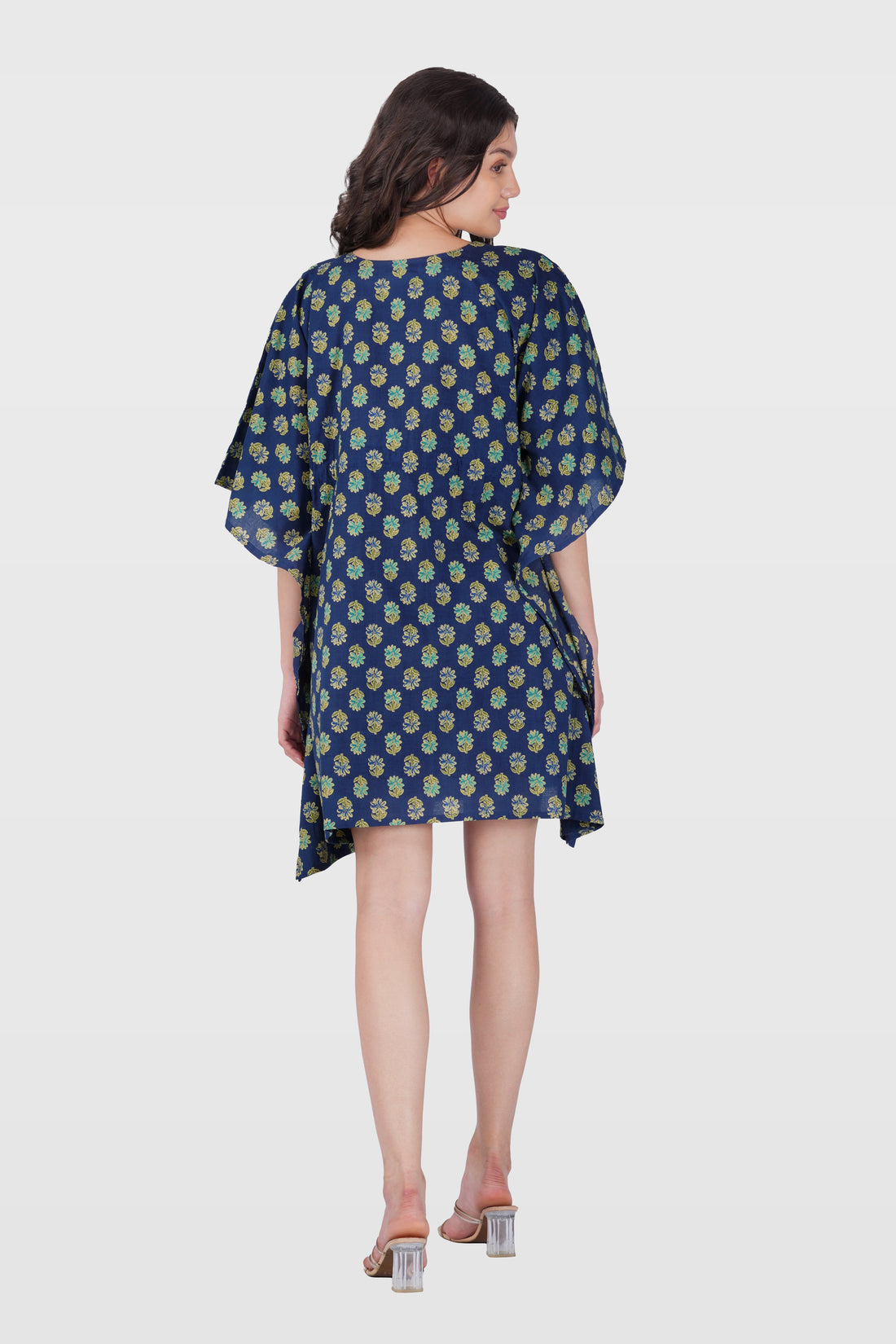 Navy Blue Cotton Printed Kaftan Top