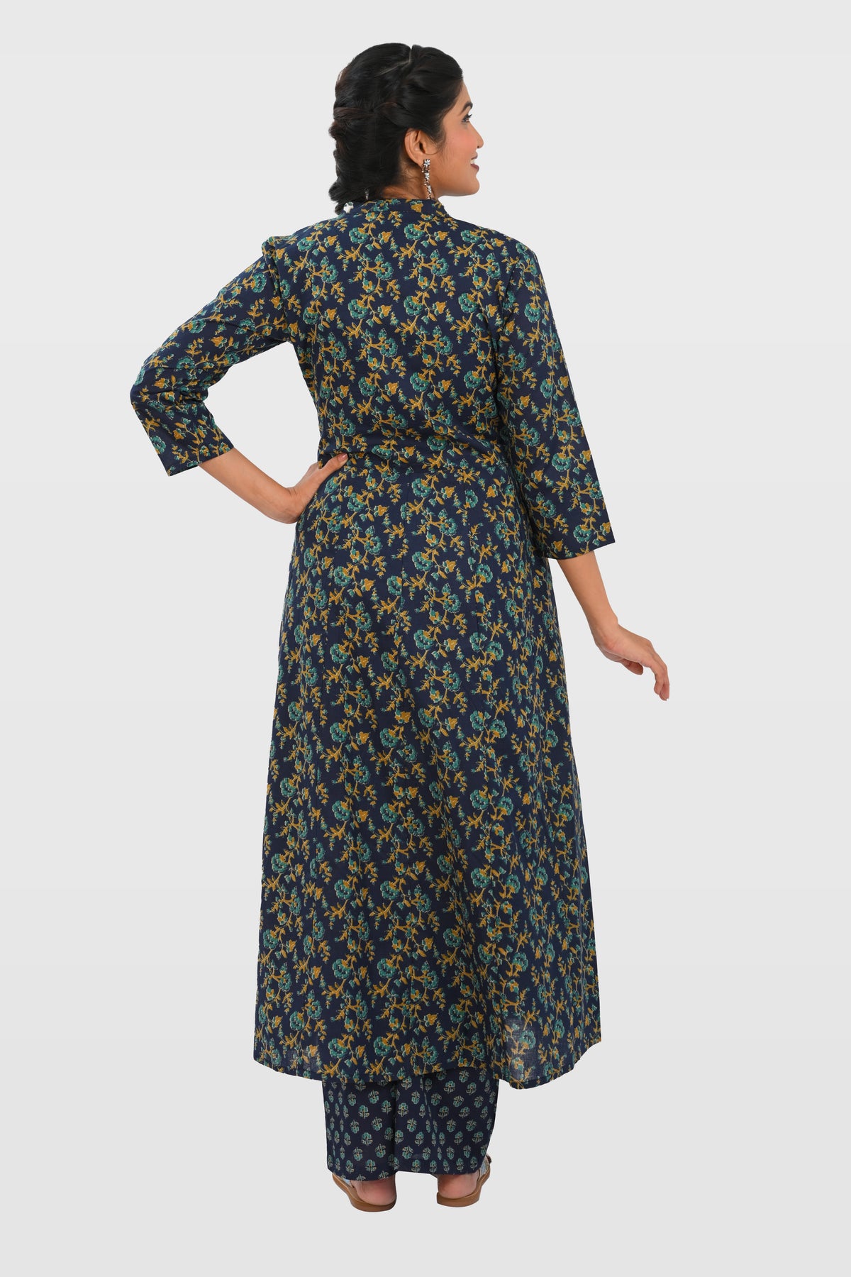 Navy Blue Cotton Printed Kurta Set