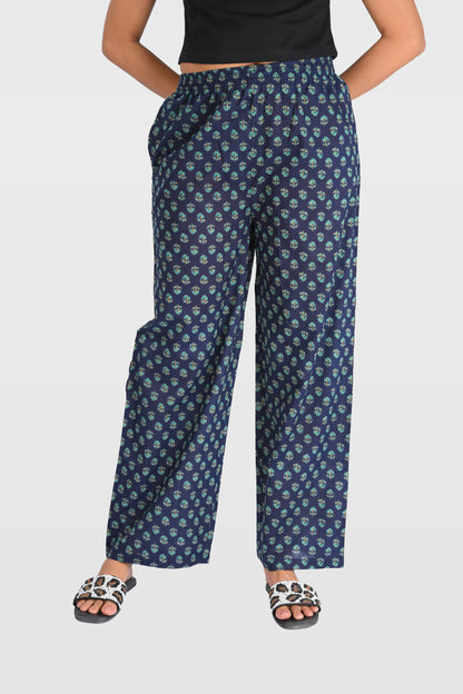 Navy Blue Cotton Printed Kurta Set