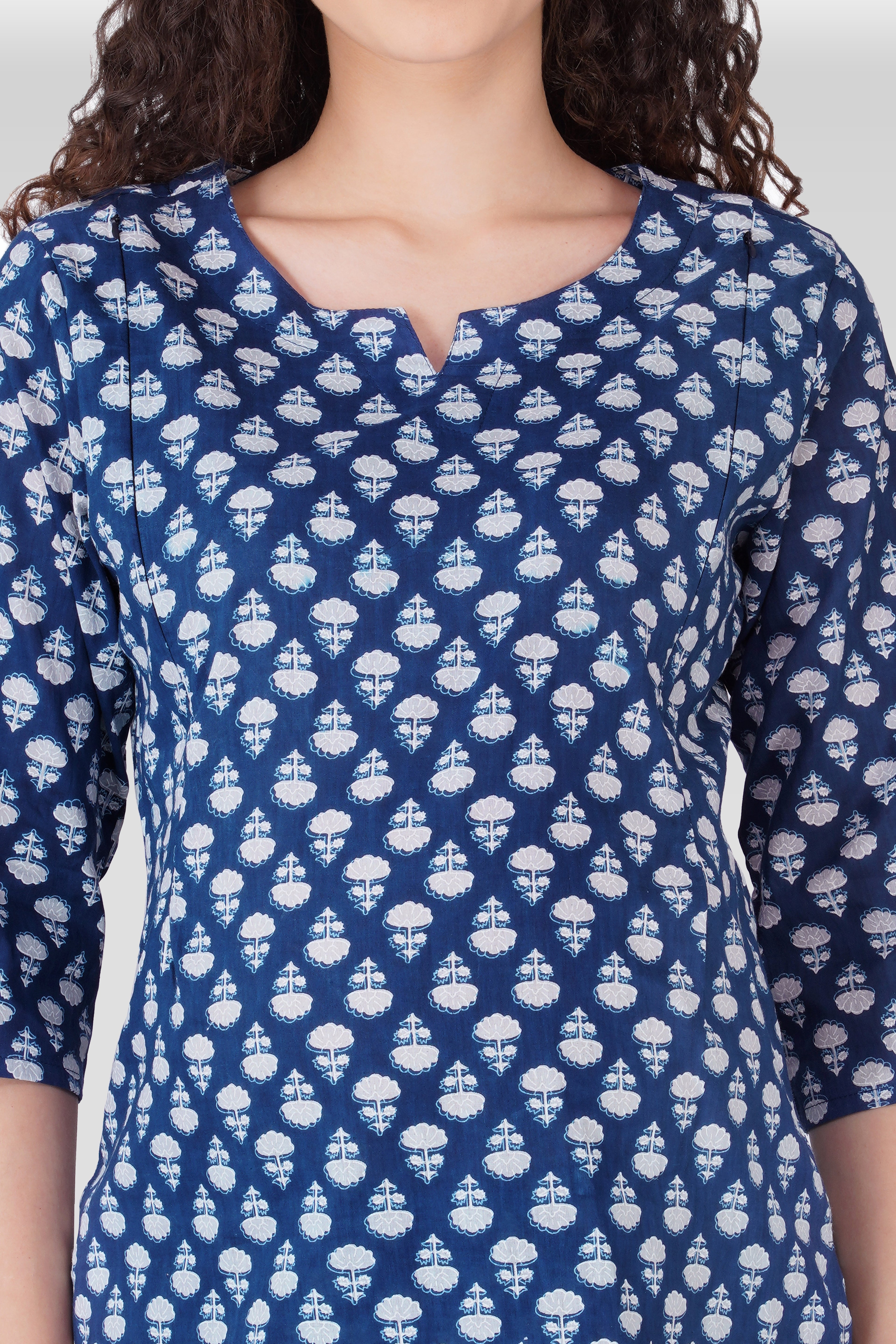 Navy Blue Cotton Printed Maternity and Feeding Pyjama Set
