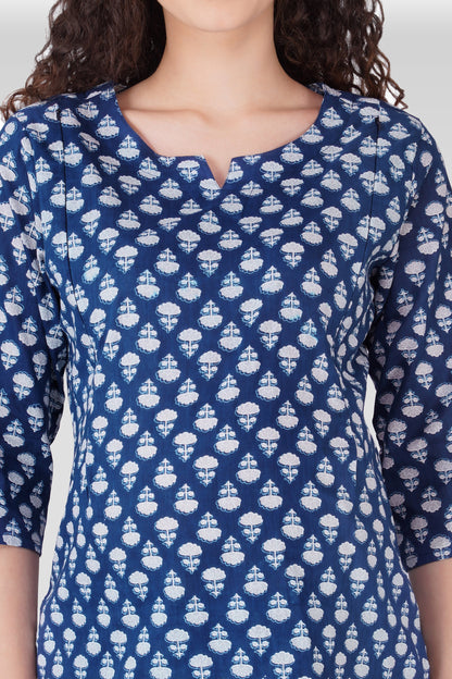 Navy Blue Cotton Printed Maternity and Feeding Pyjama Set