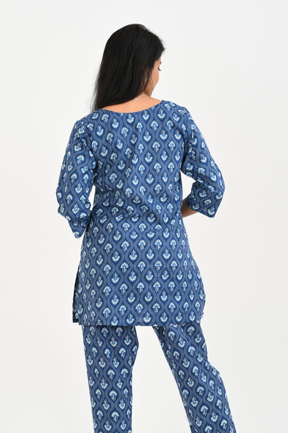 Navy Blue Cotton Printed Pyjama Set