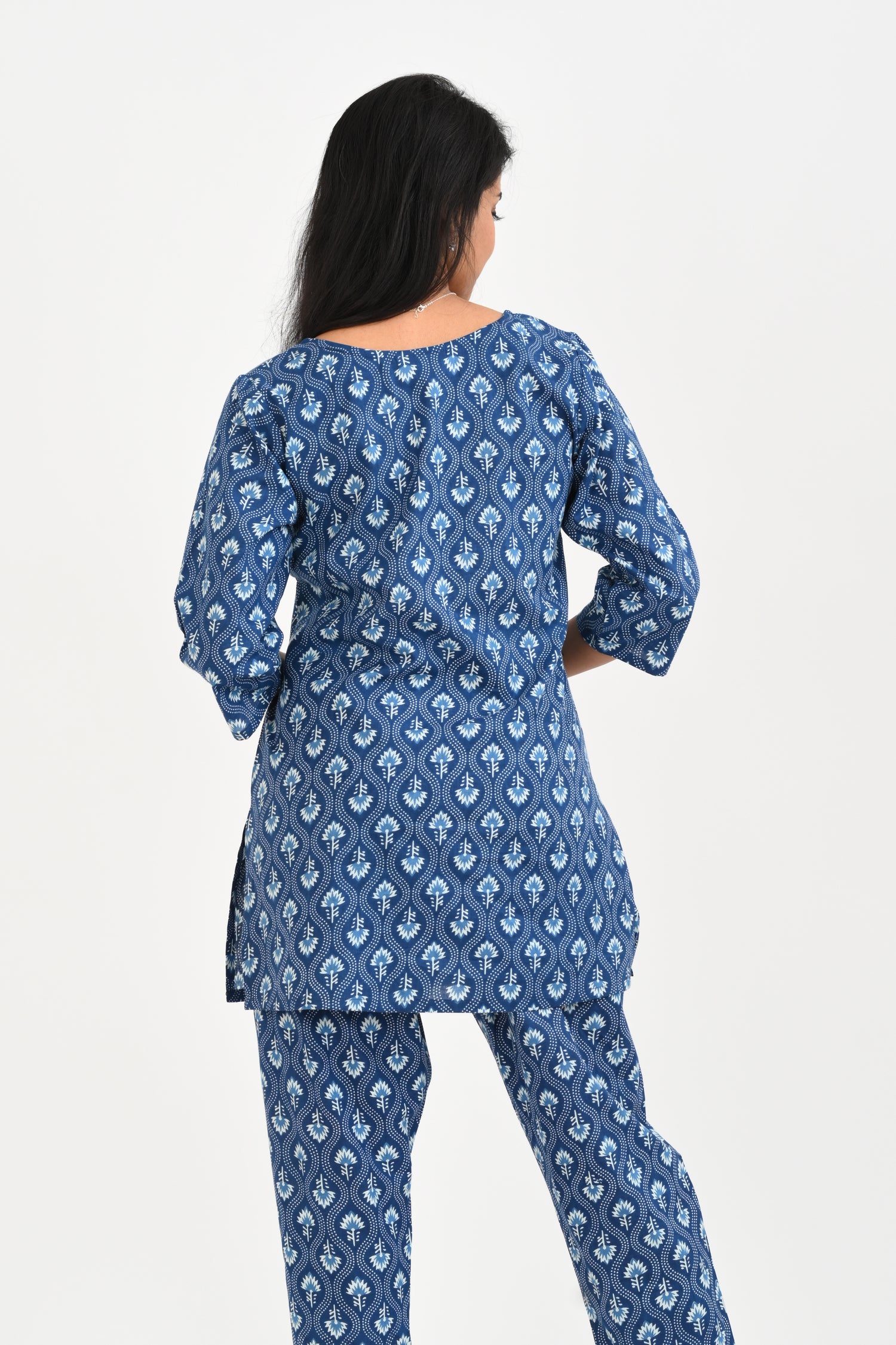 Navy Blue Cotton Printed Pyjama Set