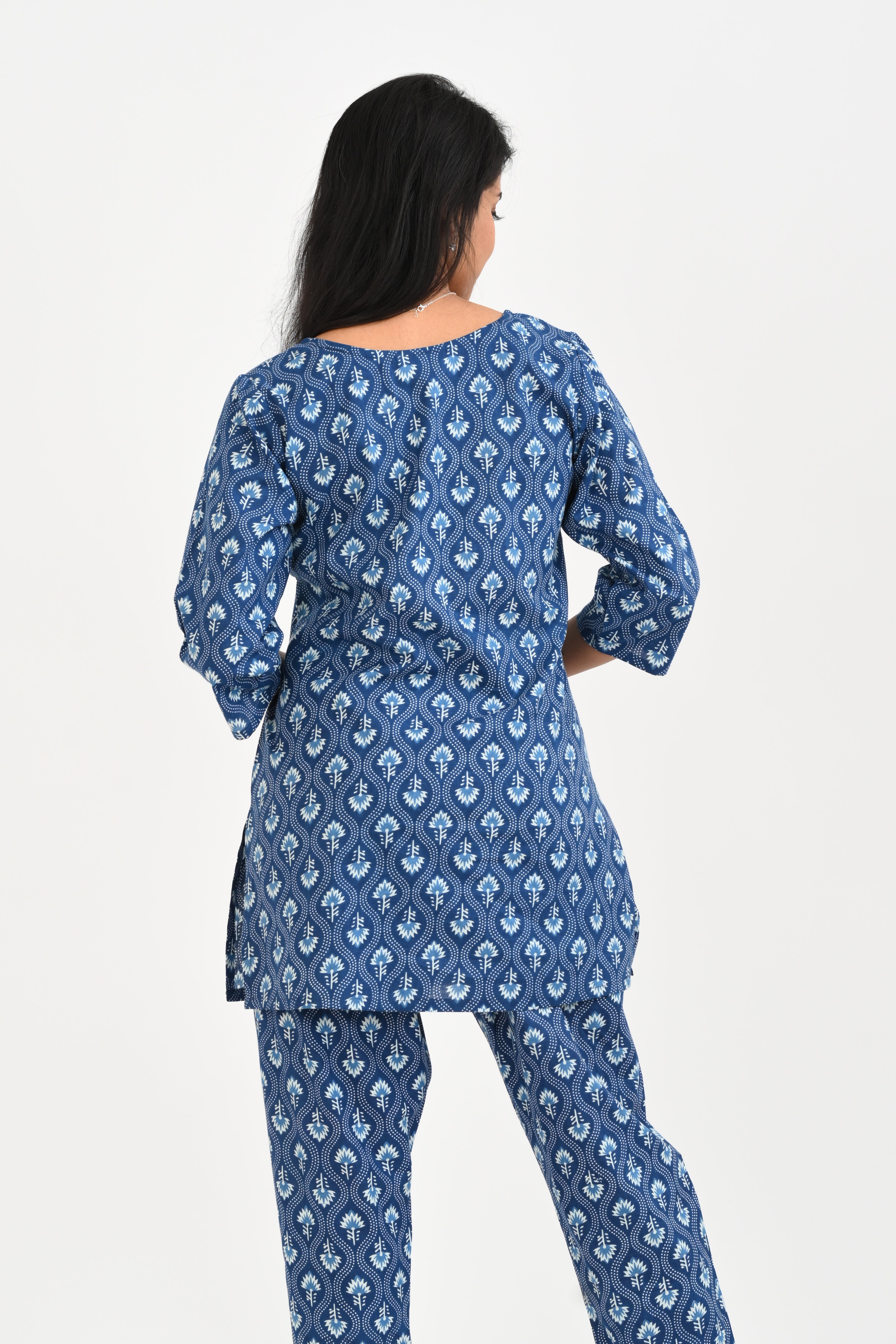 Navy Blue Cotton Printed Pyjama Set
