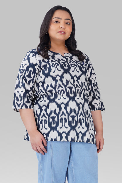 Navy Blue Plus Size Cotton Printed Kurti 