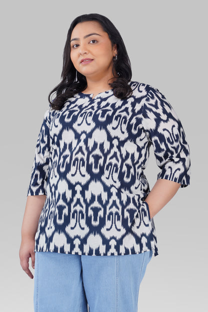 Navy Blue Plus Size Cotton Printed Kurti