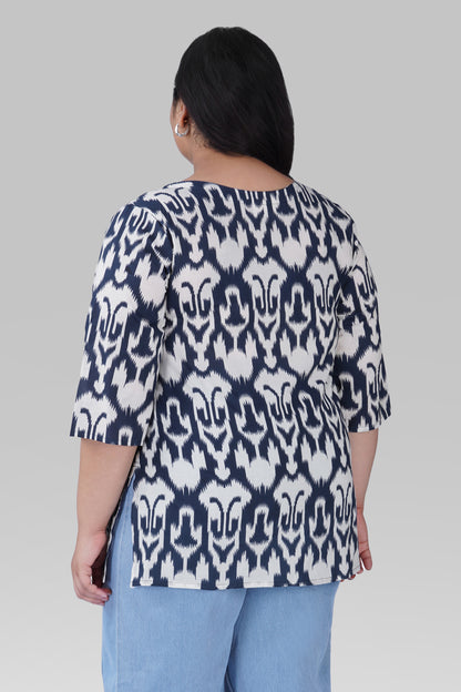 Navy Blue Plus Size Cotton Printed Kurti