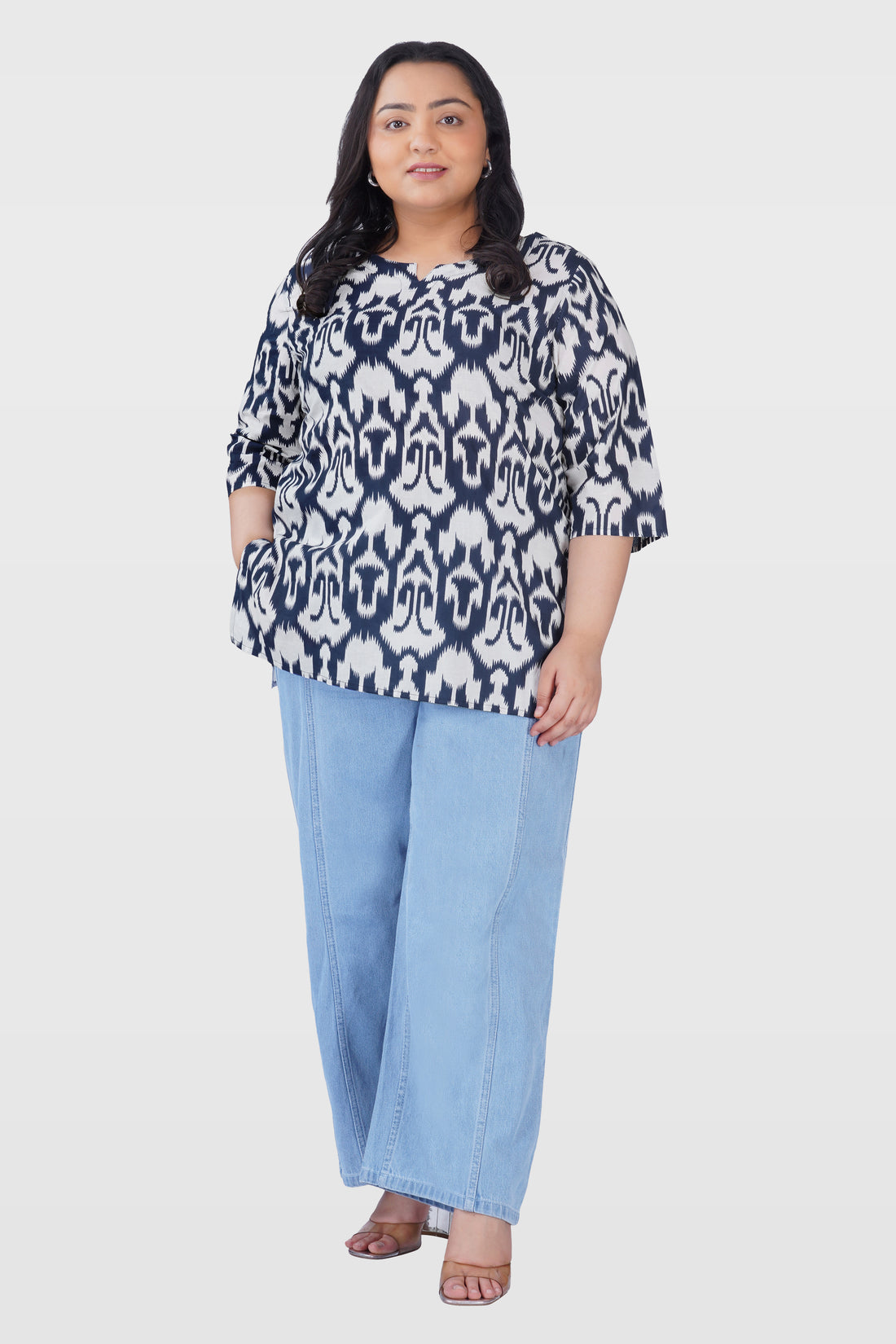 Navy Blue Plus Size Cotton Printed Kurti