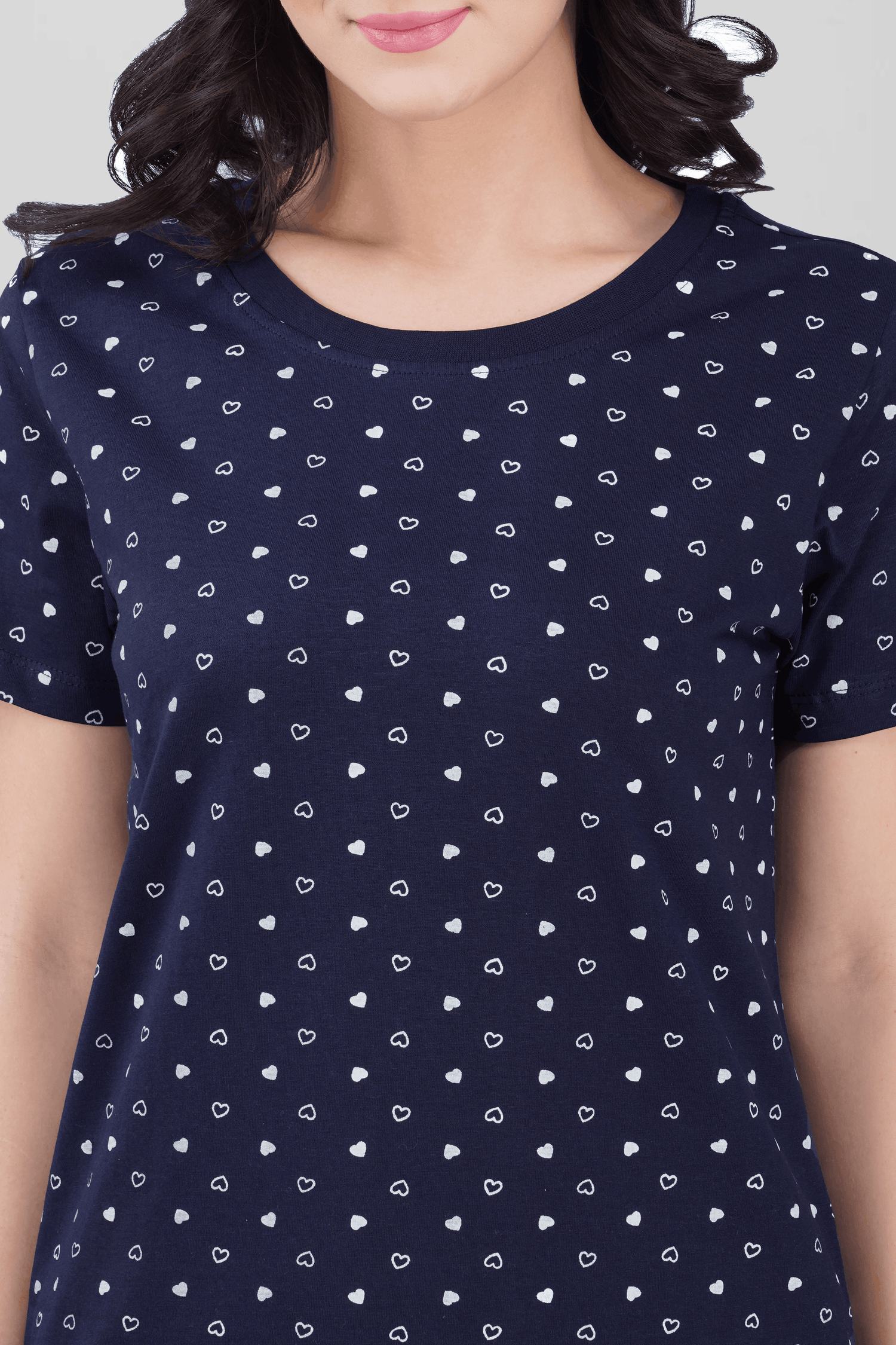 Navy Cotton Printed Pyjama Set