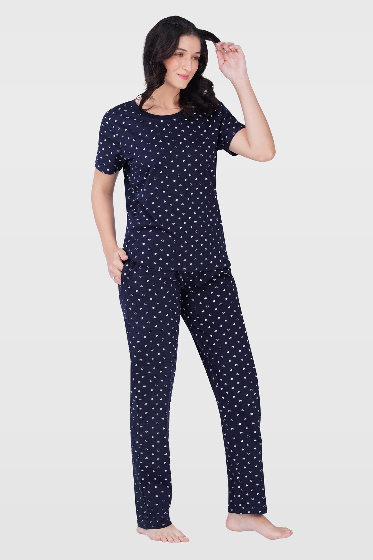 Navy Cotton Printed Pyjama Set
