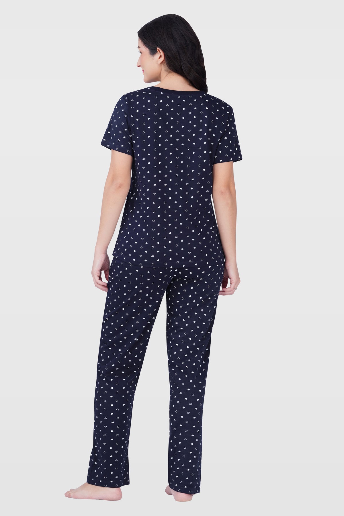 Navy Cotton Printed Pyjama Set
