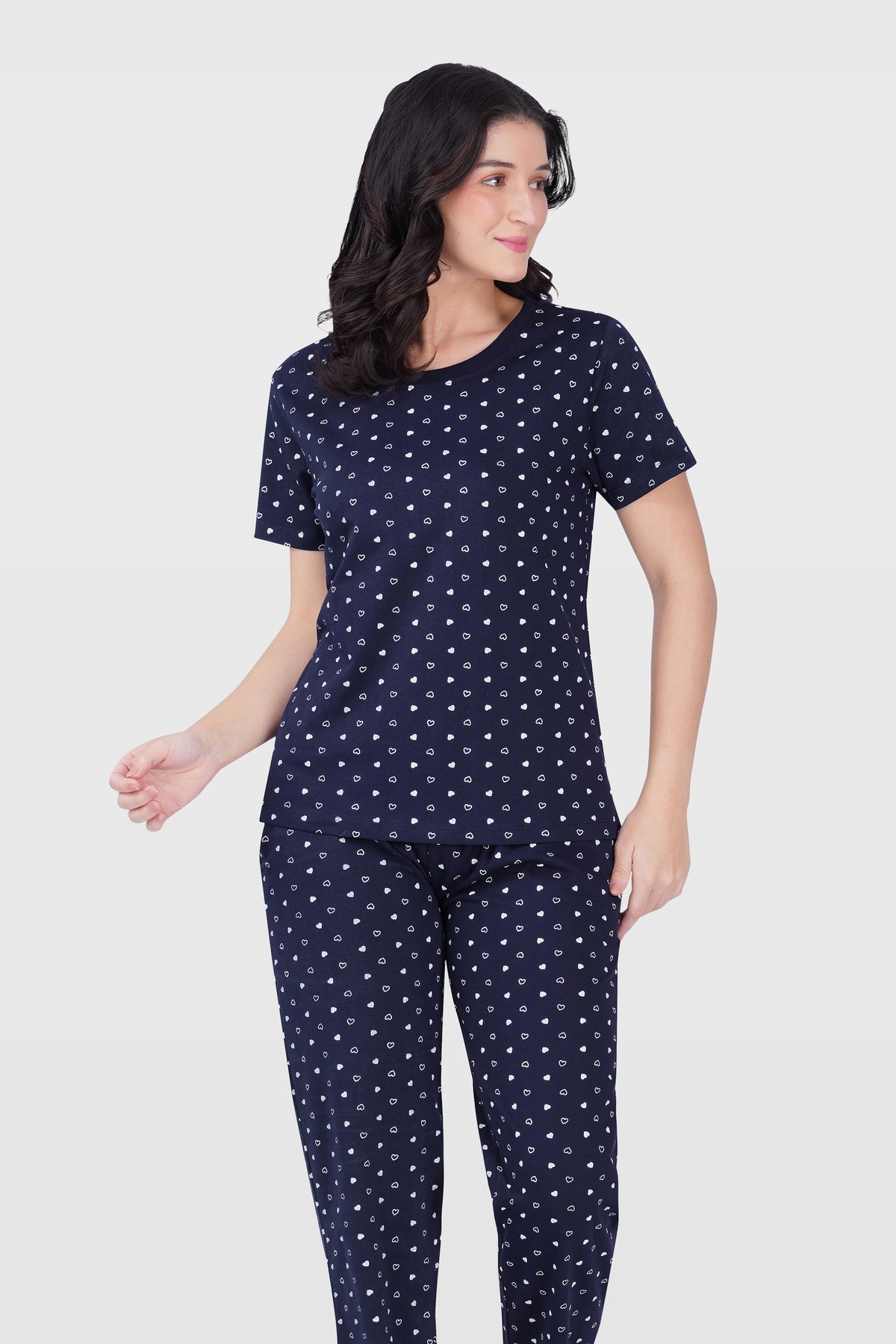 Navy Cotton Printed Pyjama Set