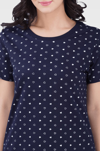 Navy Cotton Printed Pyjama Set