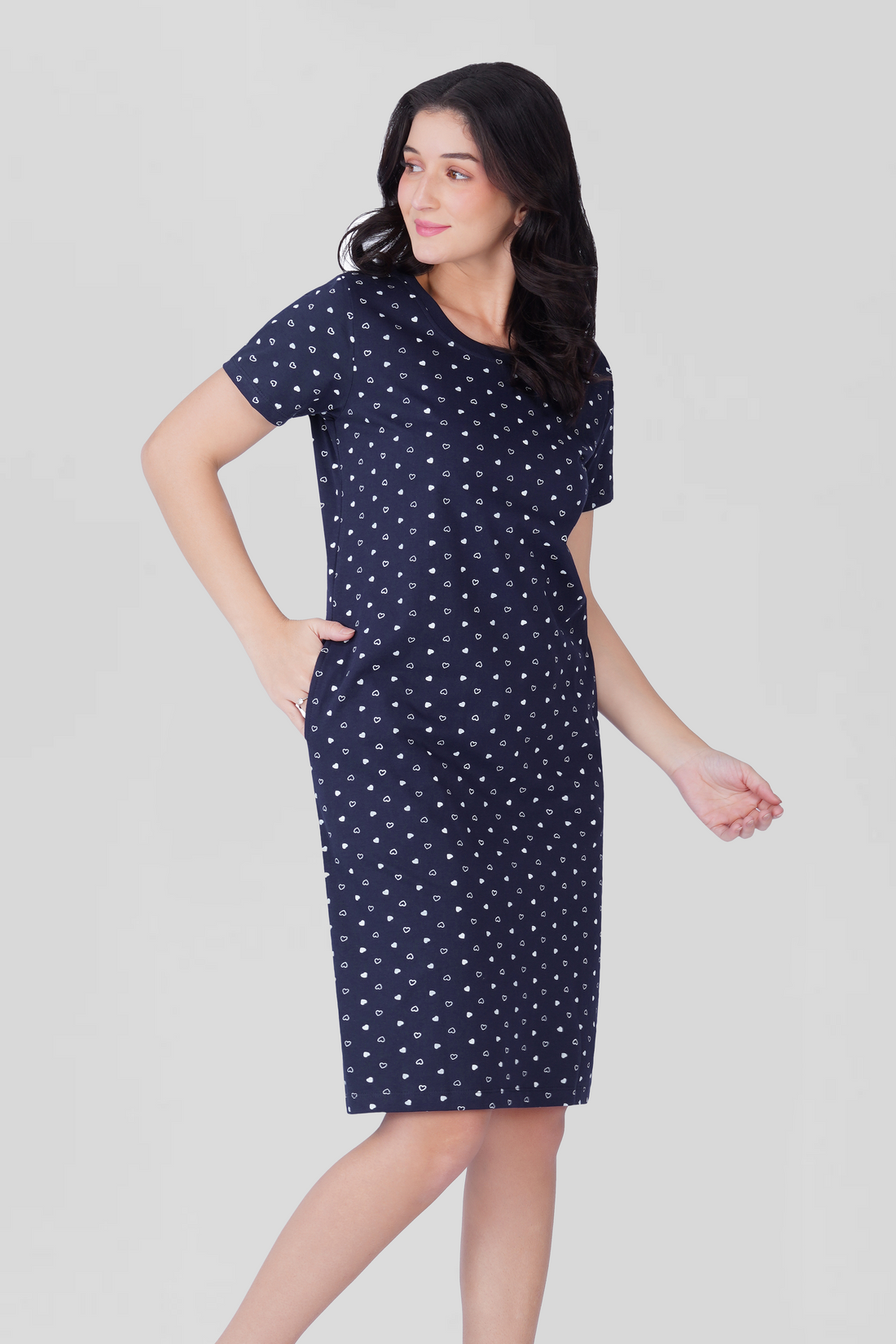 Navy Cotton Printed T-Shirt Nightdress