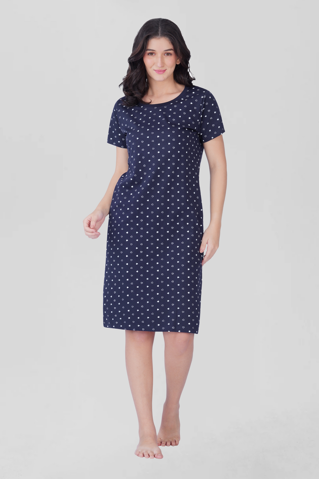 Navy Cotton Printed T-Shirt Nightdress