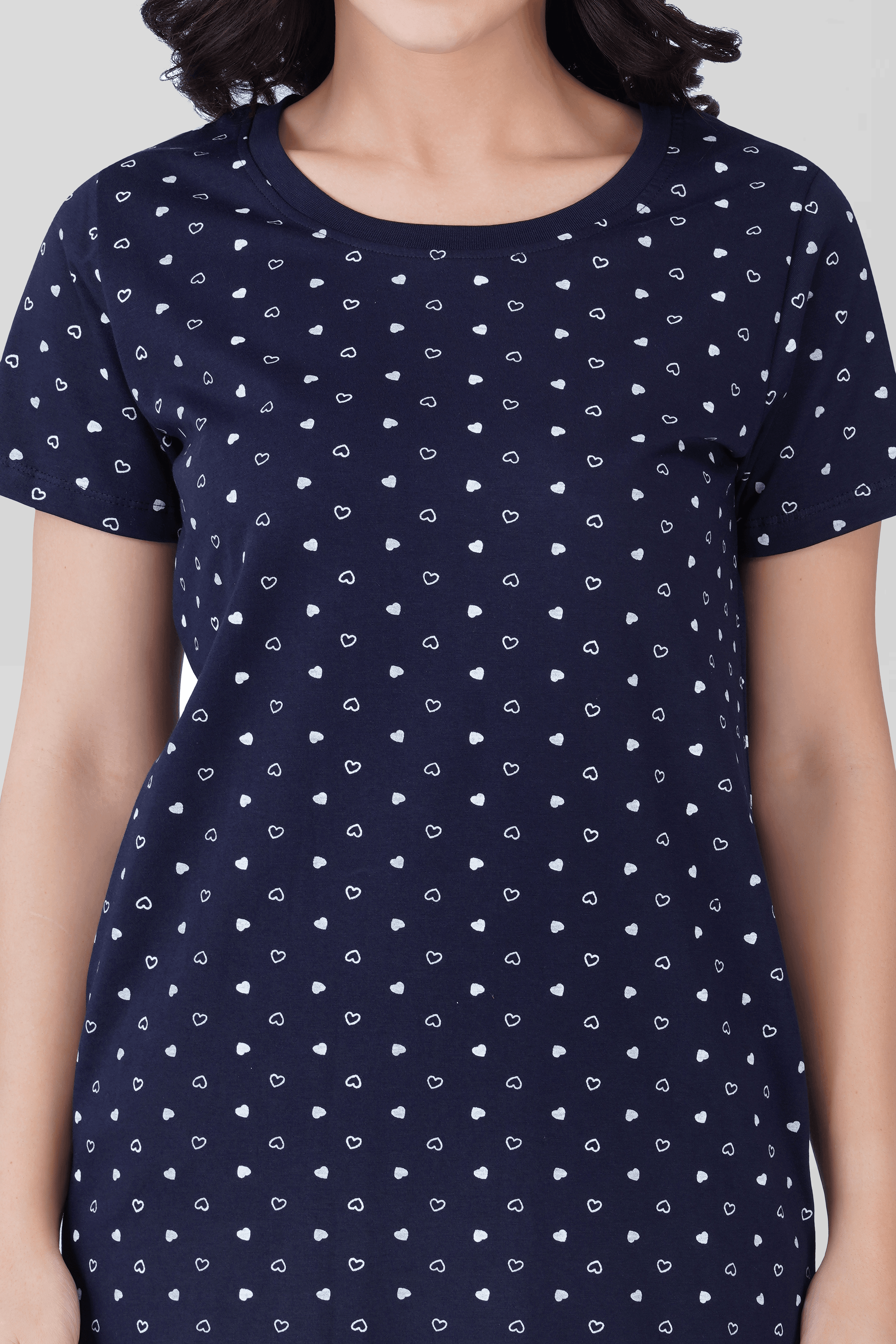 Navy Cotton Printed T-Shirt Nightdress
