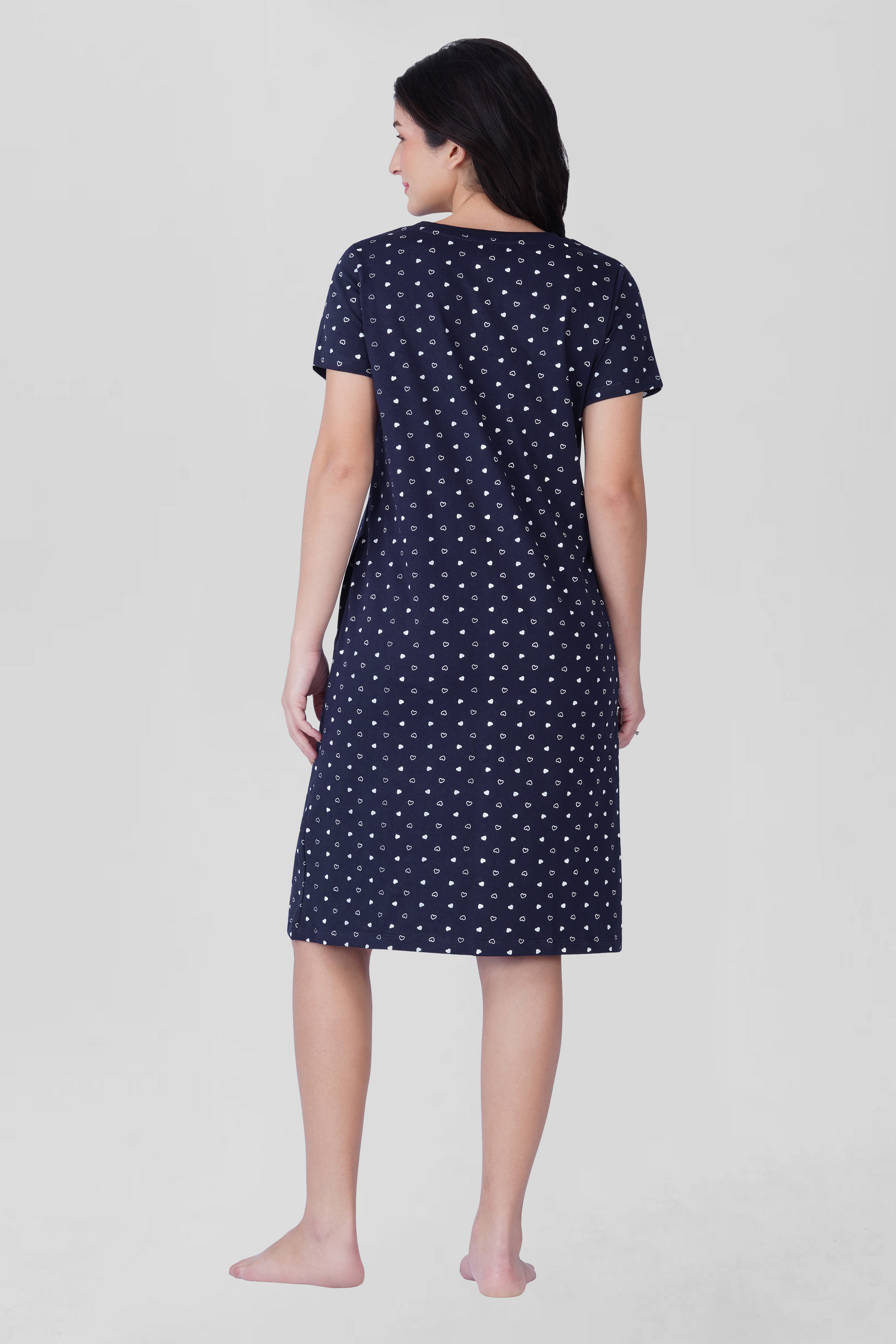 Navy Cotton Printed T-Shirt Nightdress