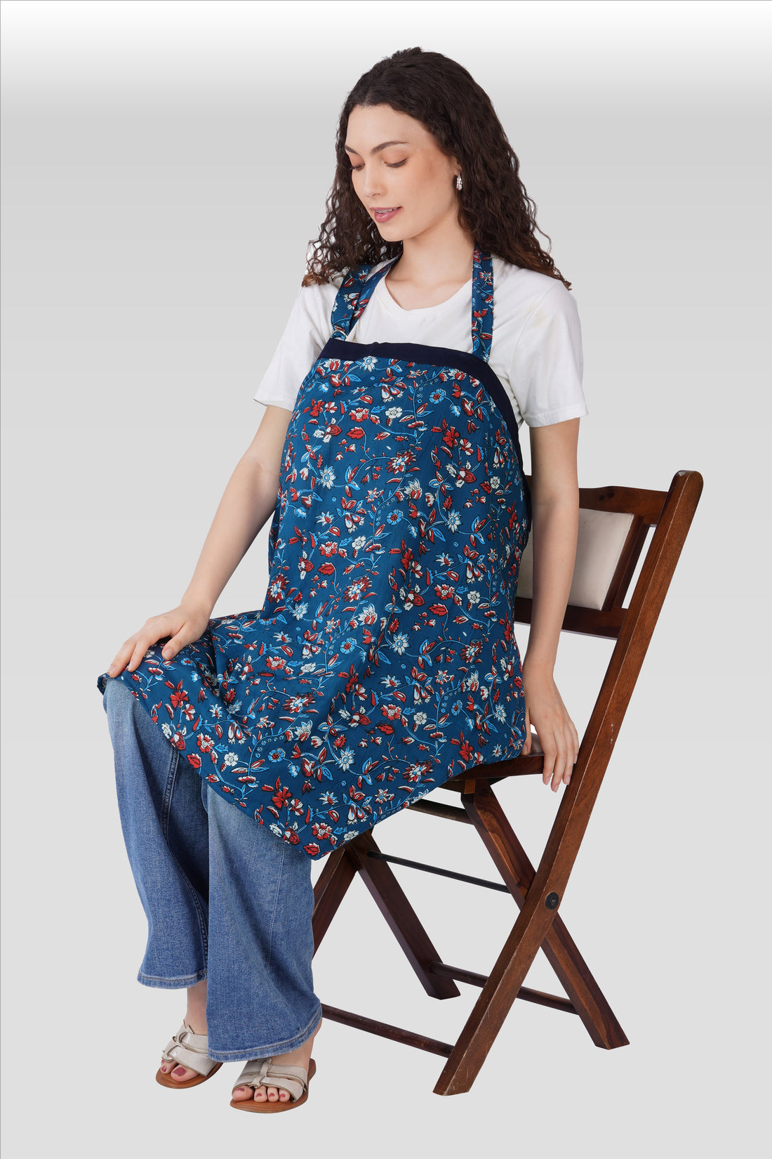 Navy Floral Cotton Printed Feeding Apron