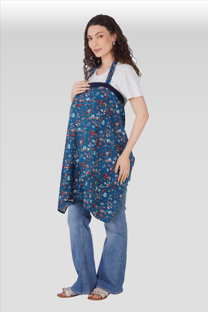 Navy Floral Cotton Printed Feeding Apron