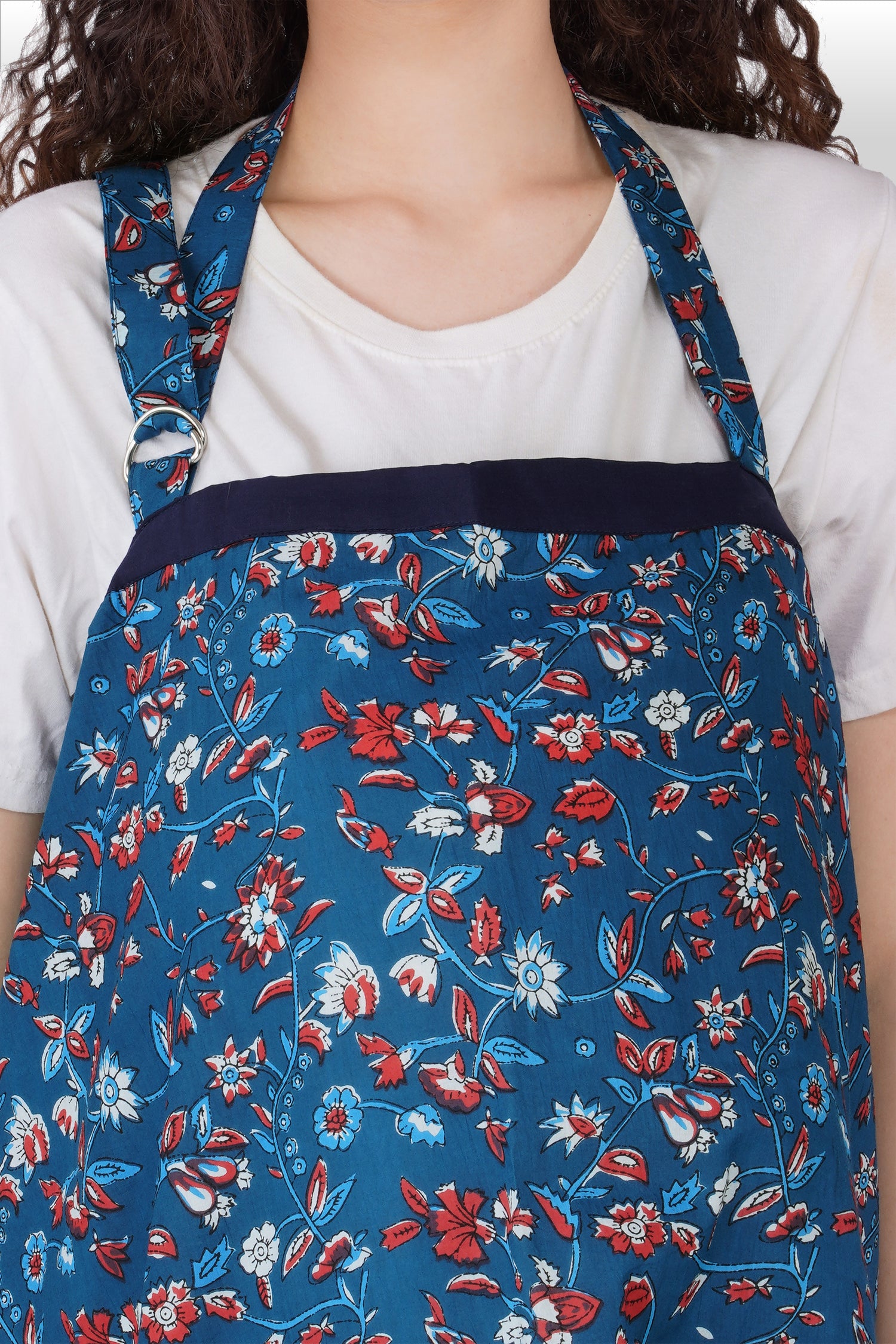 Navy Floral Cotton Printed Feeding Apron
