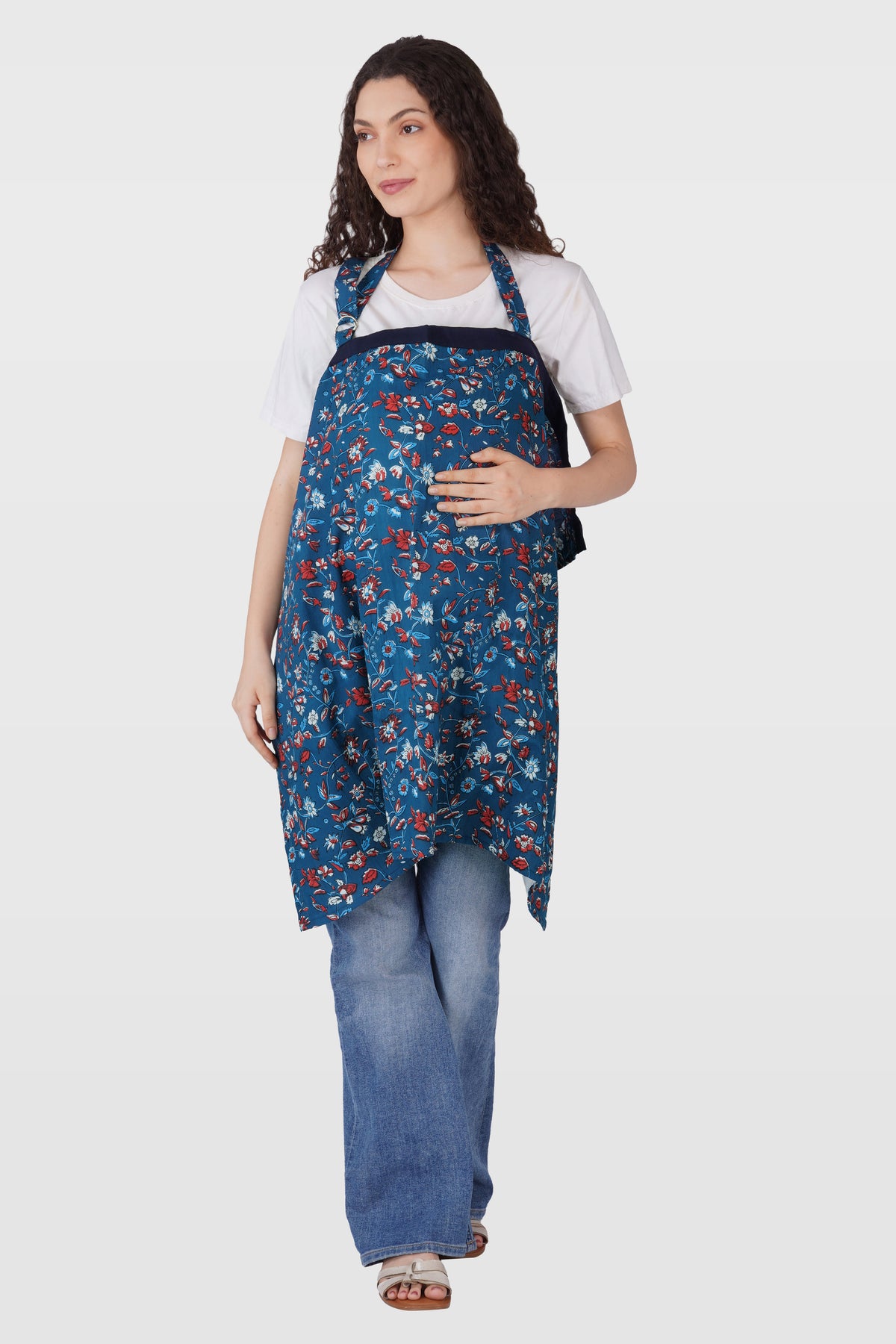 Navy Floral Cotton Printed Maternity and Feeding Pyjama Set
