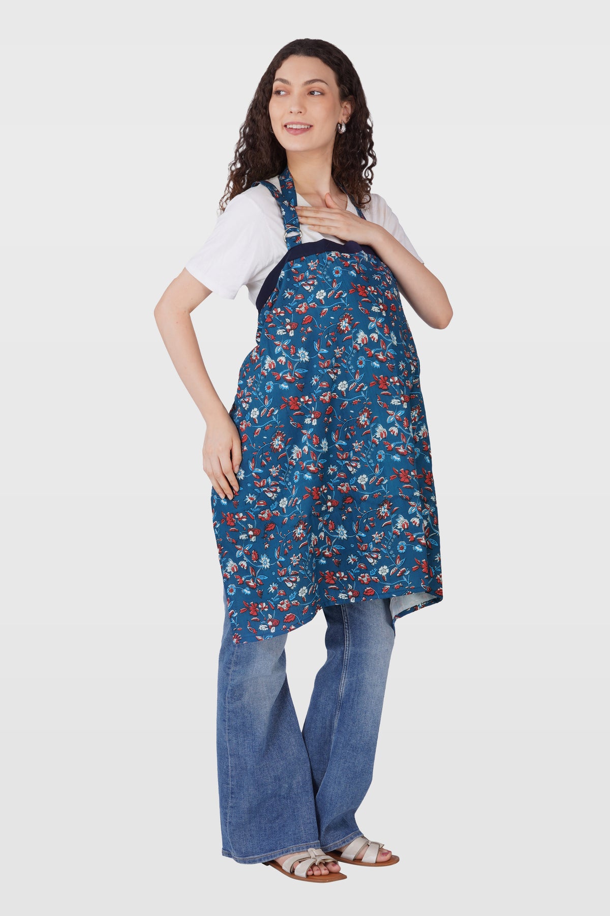 Navy Floral Cotton Printed Maternity and Feeding Pyjama Set